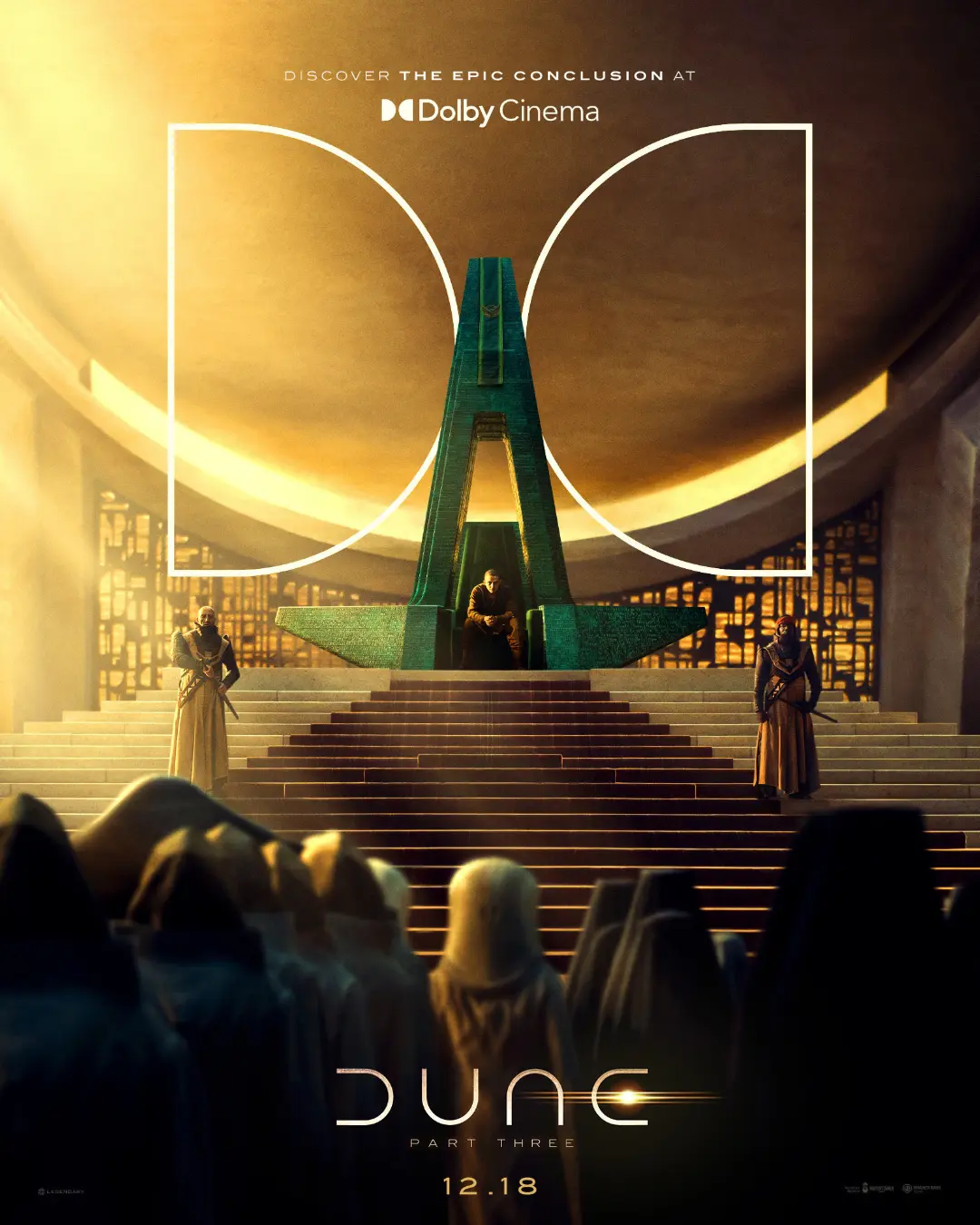 پوستر فیلم Dune Part Three با نمایش شخصیت‌ها در مقابل سازه عظیم سبز رنگ