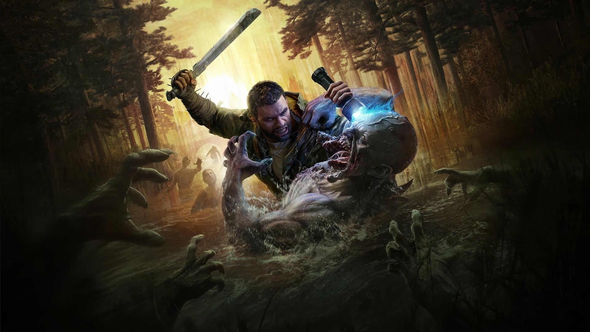 مبارزه شخصیت اصلی با زامبی در محیط جنگلی بازی Dying Light: The Beast