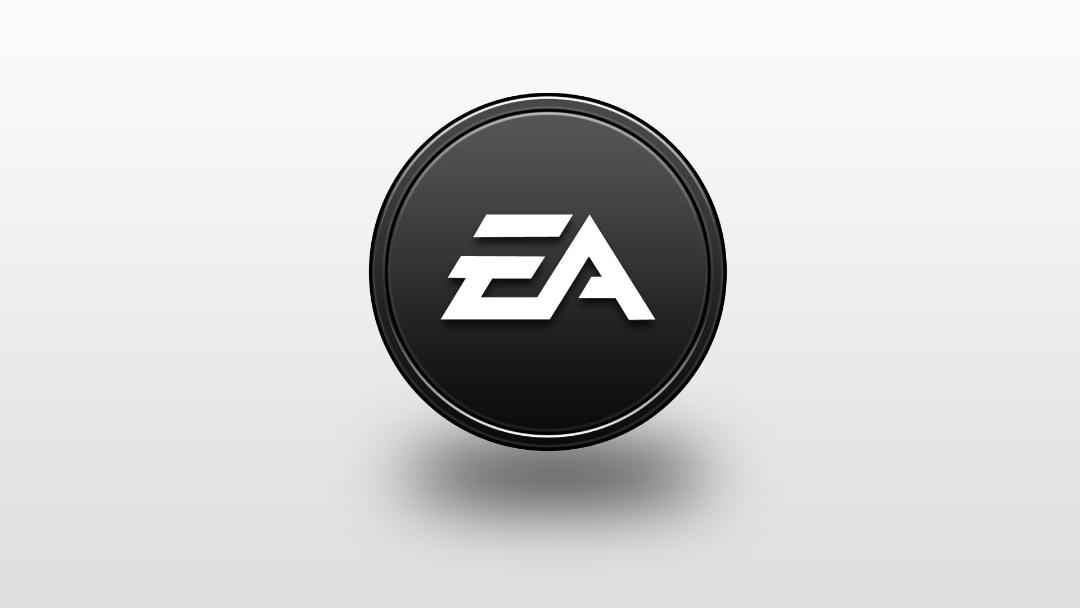 لوگوی سفید شرکت ای‌اِی (EA) روی یک دایره سیاه