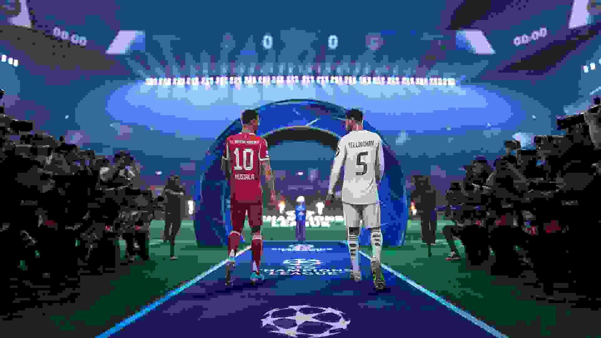 جمال موسیالا و جود بلینگهام در پوستر لیگ قهرمانان بازی EA FC 26