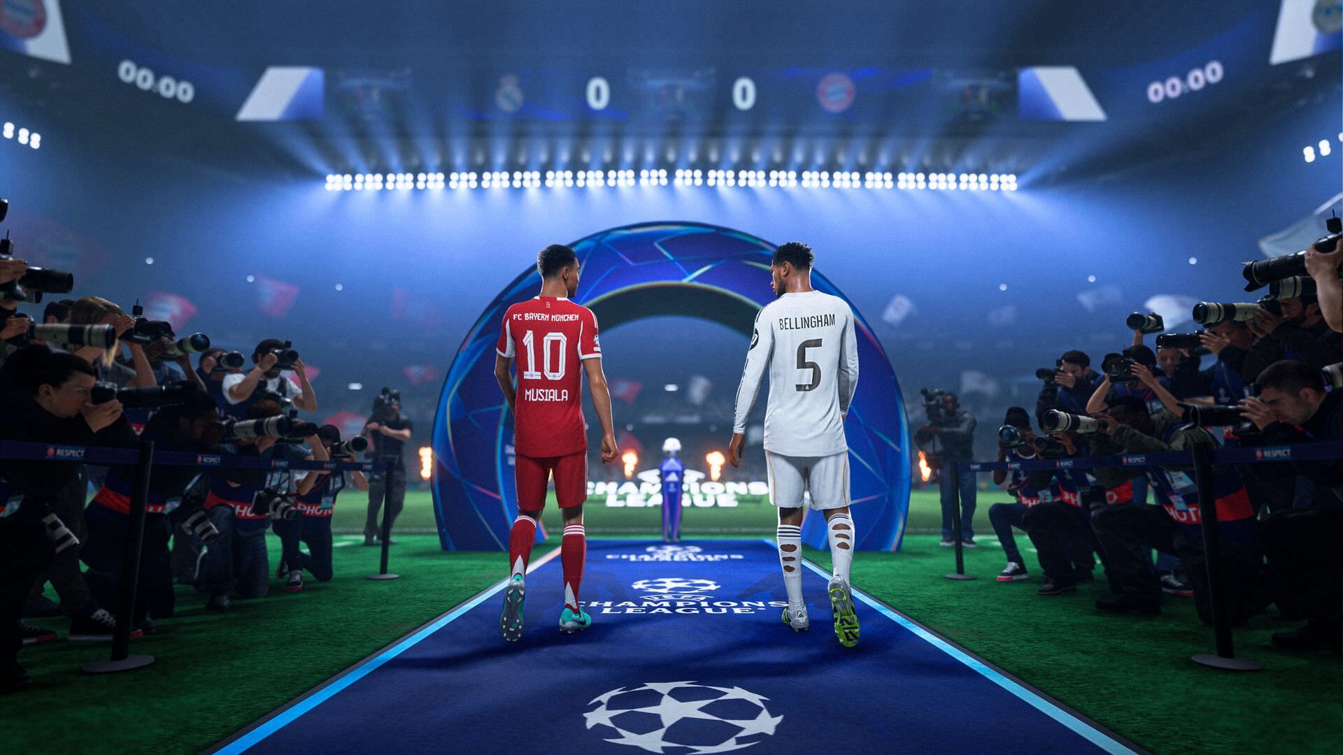 جمال موسیالا و جود بلینگهام در پوستر لیگ قهرمانان بازی EA FC 26