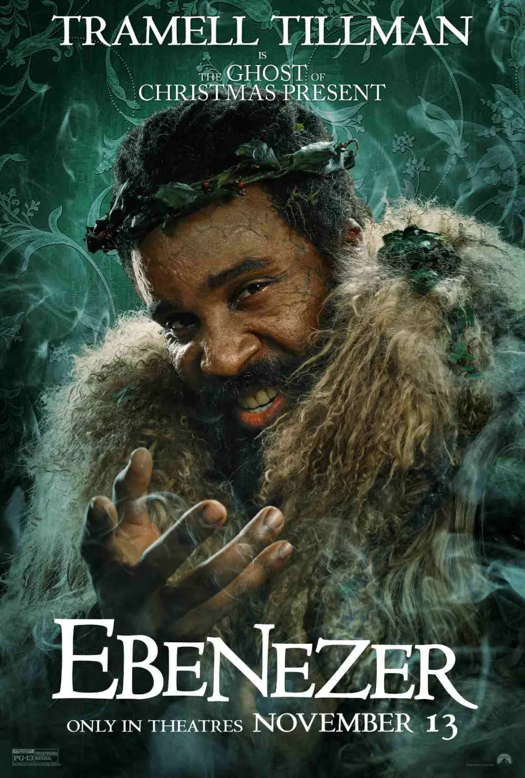 روح کریسمس (Ghost of Christmas Present) با بازی ترامل تیلمن (Tramell Tillman) در فیلم Ebenezer