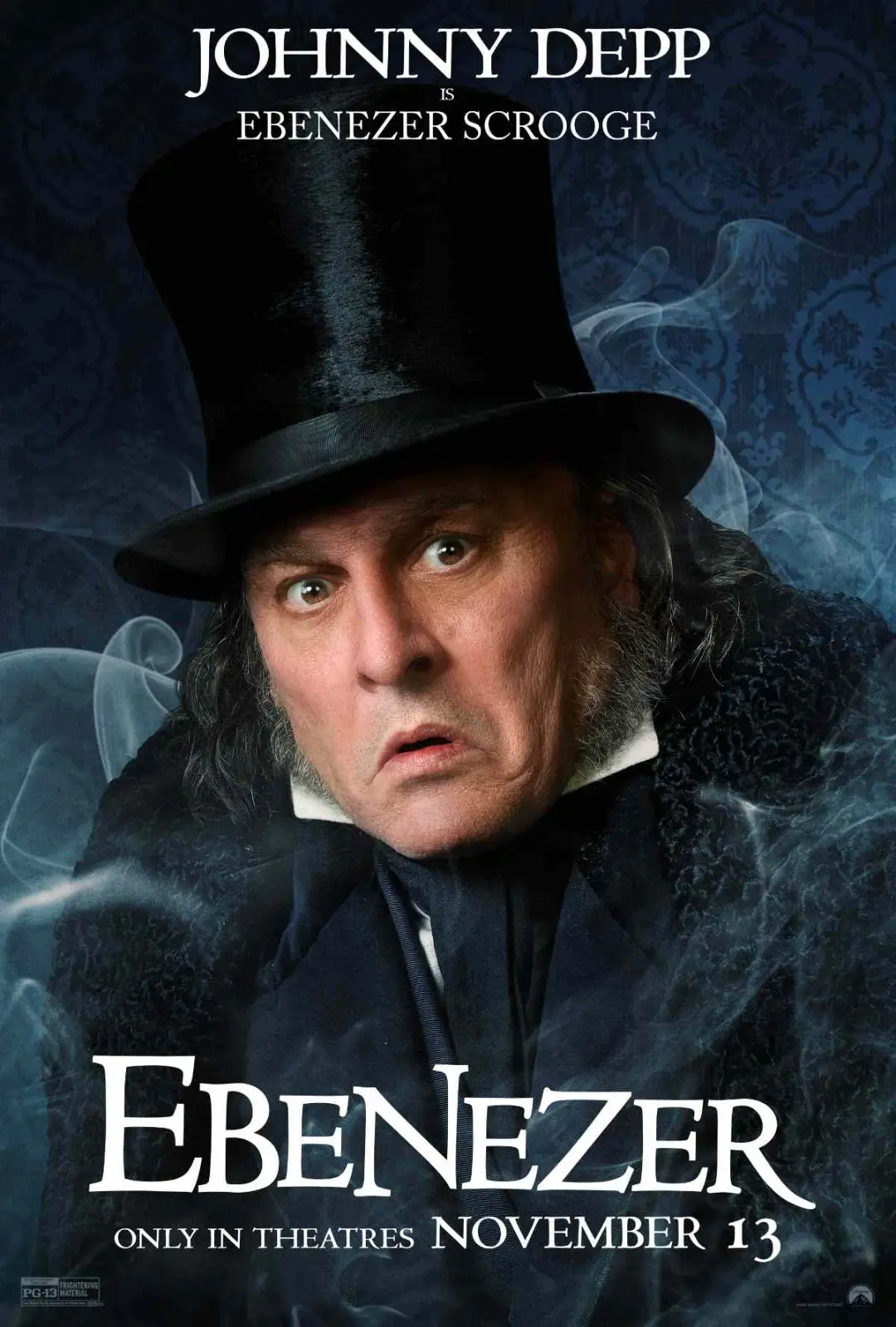 جانی دپ (Johnny Depp) در نقش اسکروج در پوستر فیلم Ebenezer