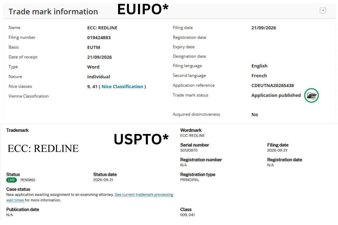 اطلاعات ثبت علامت تجاری ECC: REDLINE در سامانه‌های EUIPO و USPTO