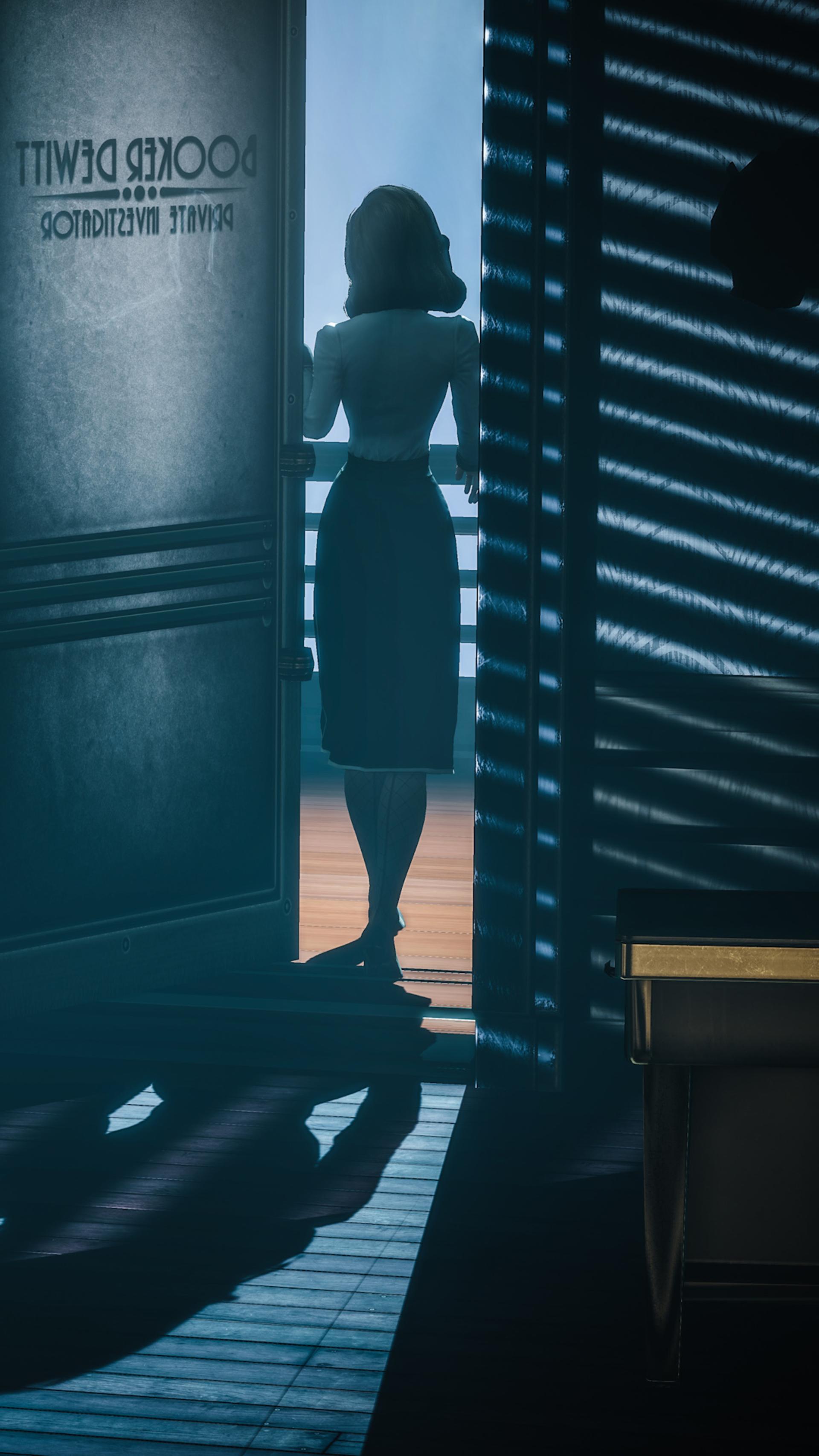 الیزابت (Elizabeth) از بازی BioShock Infinite مشغول تماشای بیرون از خانه