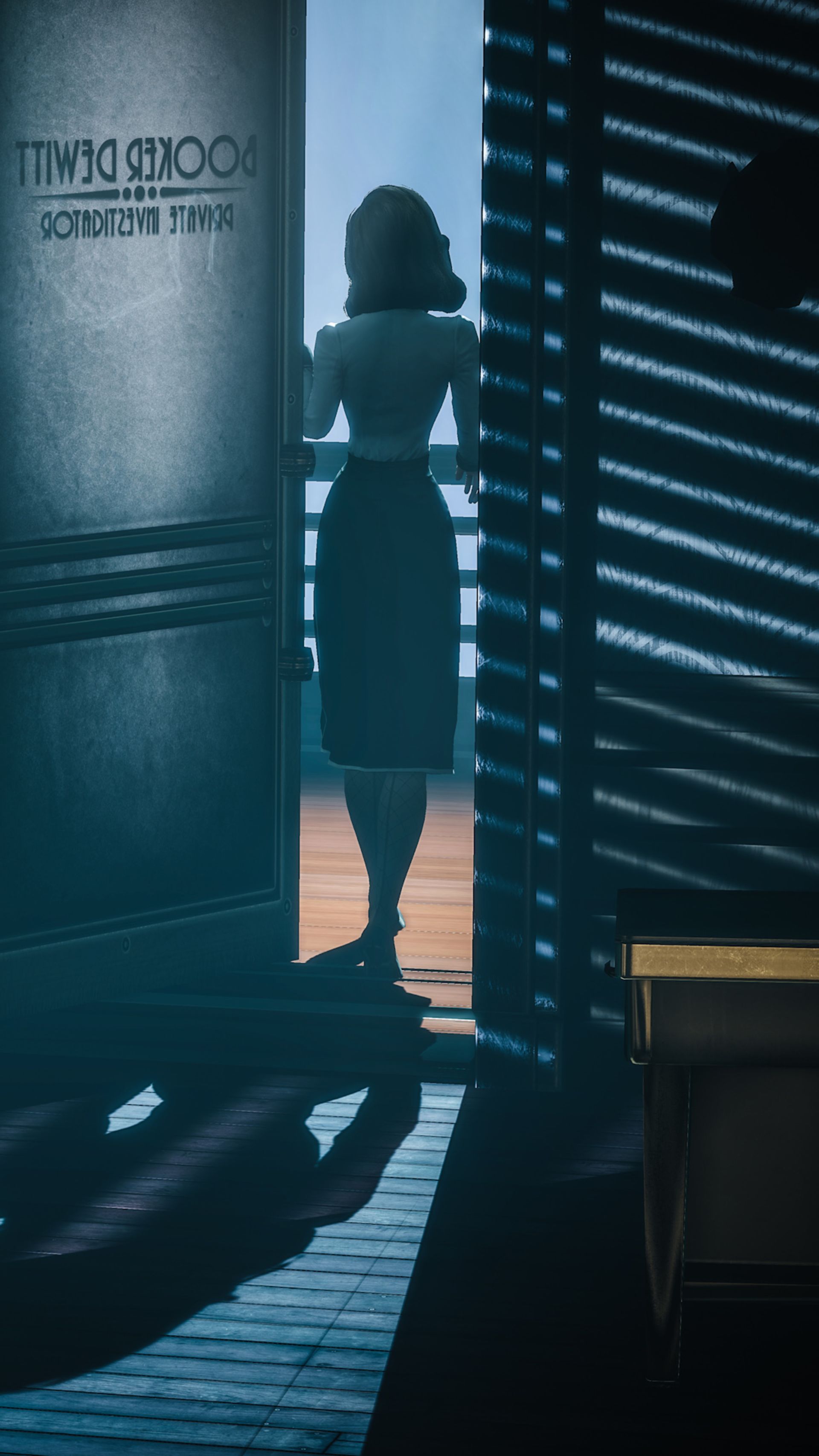 الیزابت (Elizabeth) از بازی BioShock Infinite مشغول تماشای بیرون از خانه
