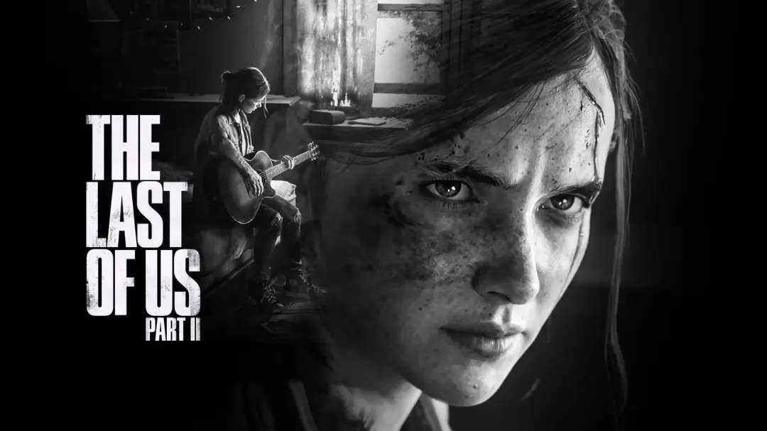 چهره الی (Ellie) در بازی The Last of Us Part II با پس‌زمینه‌ای از نواختن گیتار