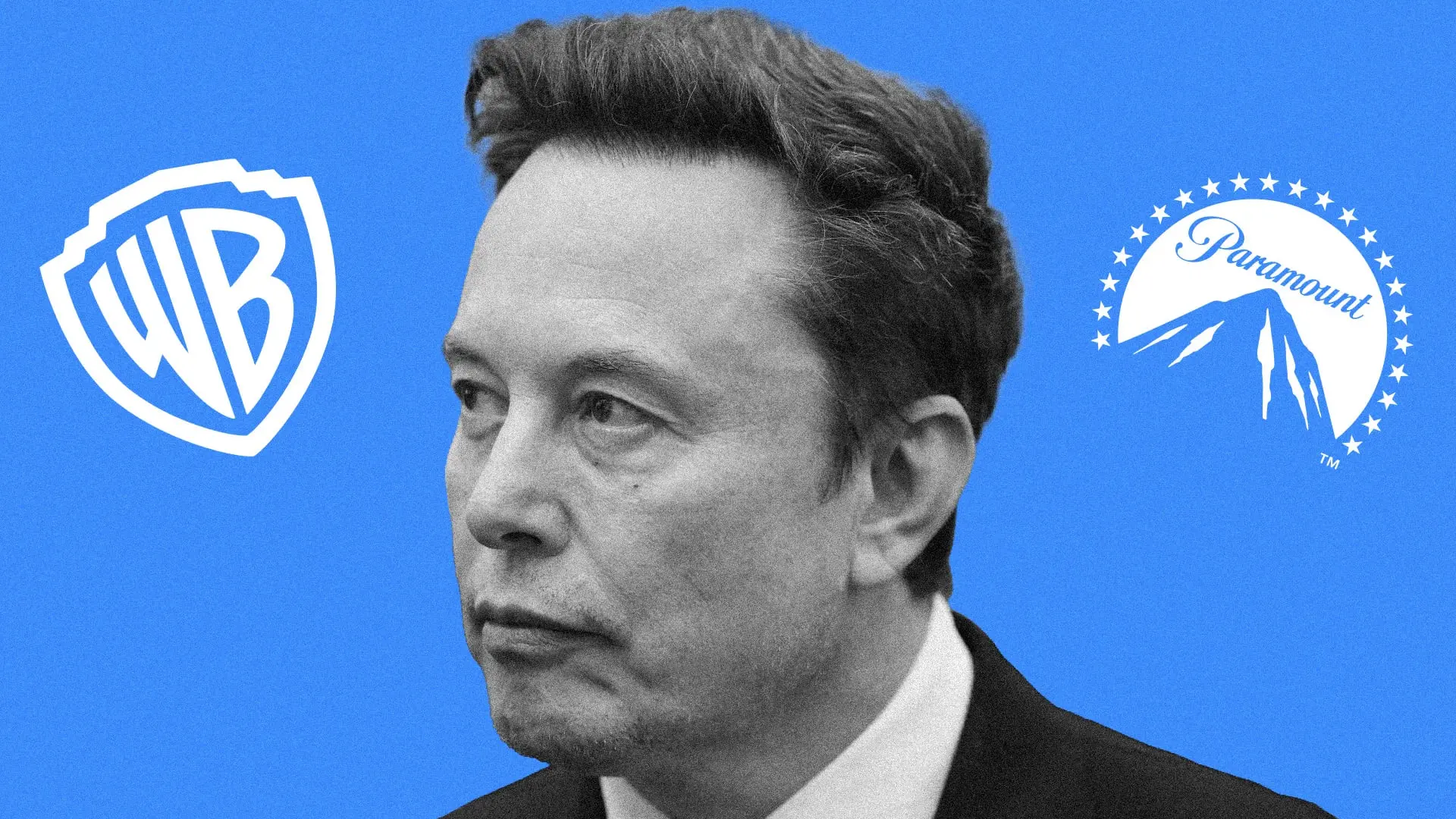 ایلان ماسک (Elon Musk) در کنار لوگوهای پارامونت و برادران وارنر
