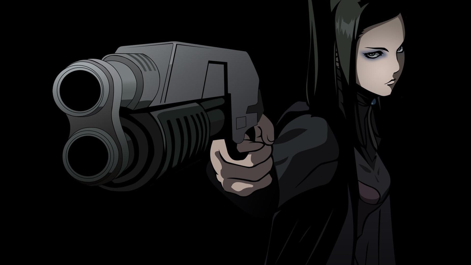 شخصیت ریل مایر با اسلحه بزرگ در انیمه Ergo Proxy