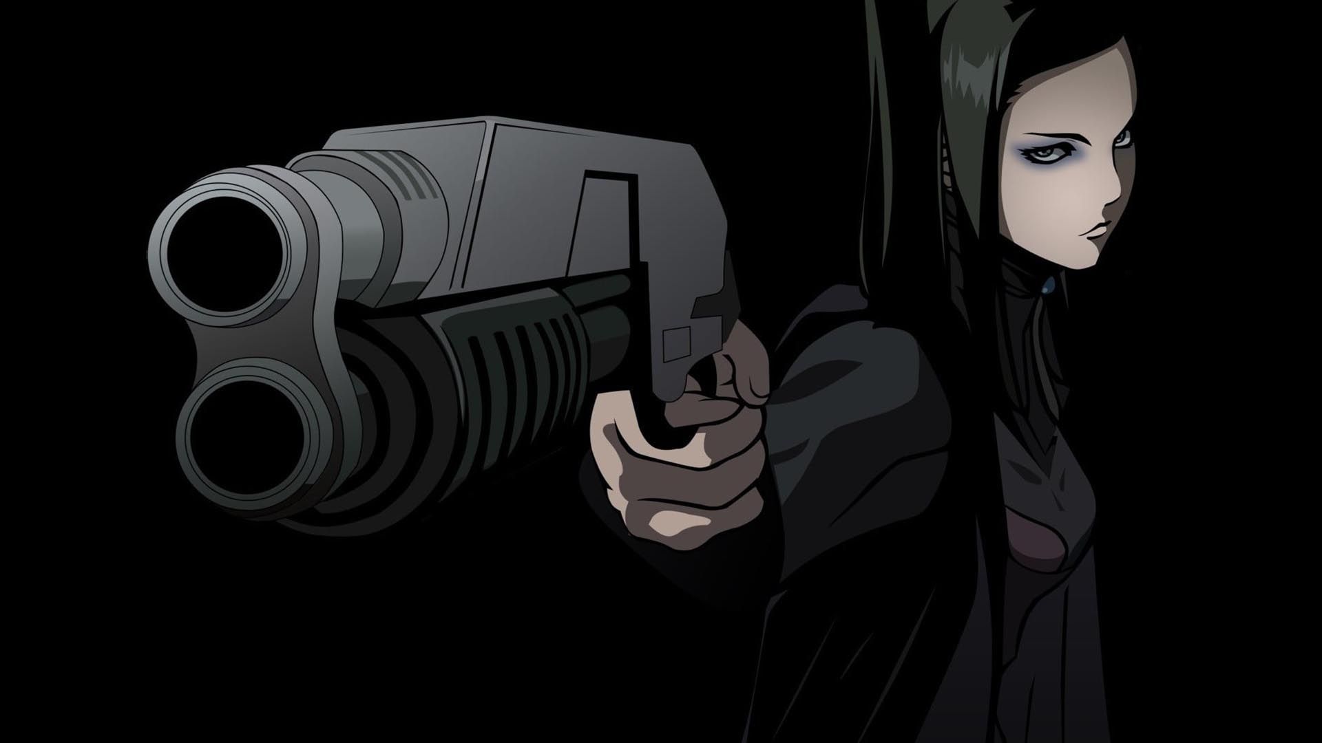 شخصیت ریل مایر با اسلحه بزرگ در انیمه Ergo Proxy