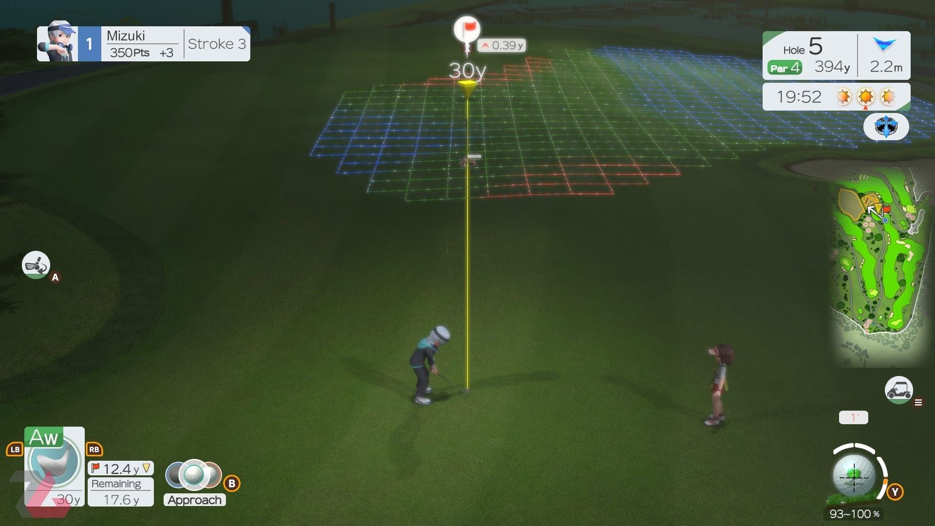 دید از بالا هنگام ضربه به توپ گلف در بازی Everybody's Golf Hot Shots