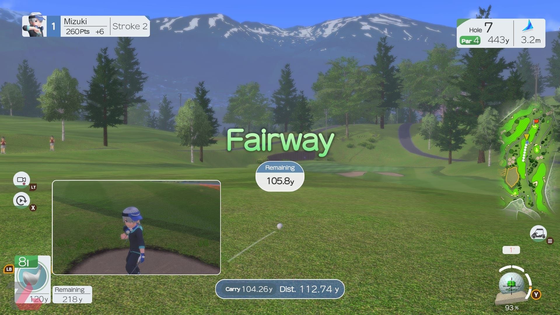 ضربه از راه دور و نمایش شخصیت اصلی در کنار زمین گلف در بازی Everybody's Golf Hot Shots