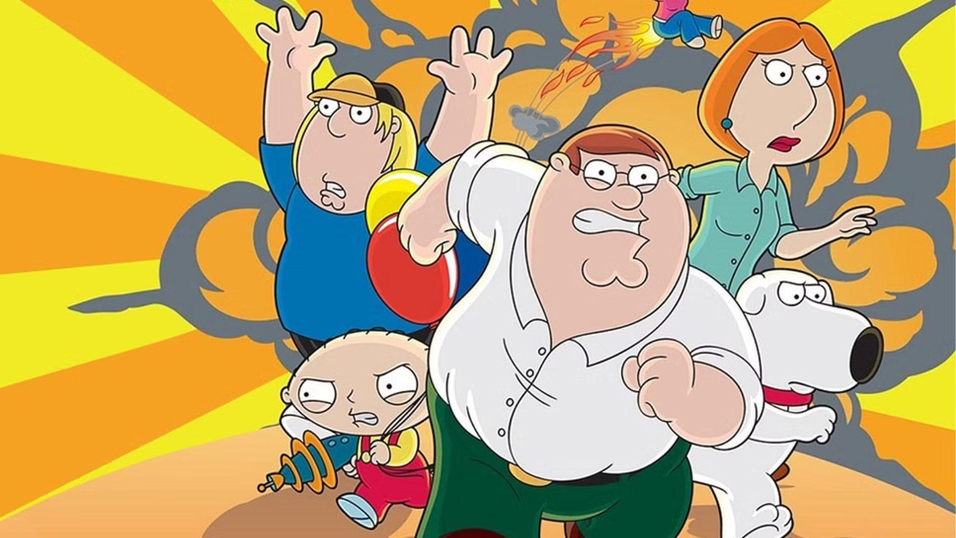 شخصیت‌های انیمیشن فمیلی گای (Family Guy) در حال دویدن و هیجان‌زده