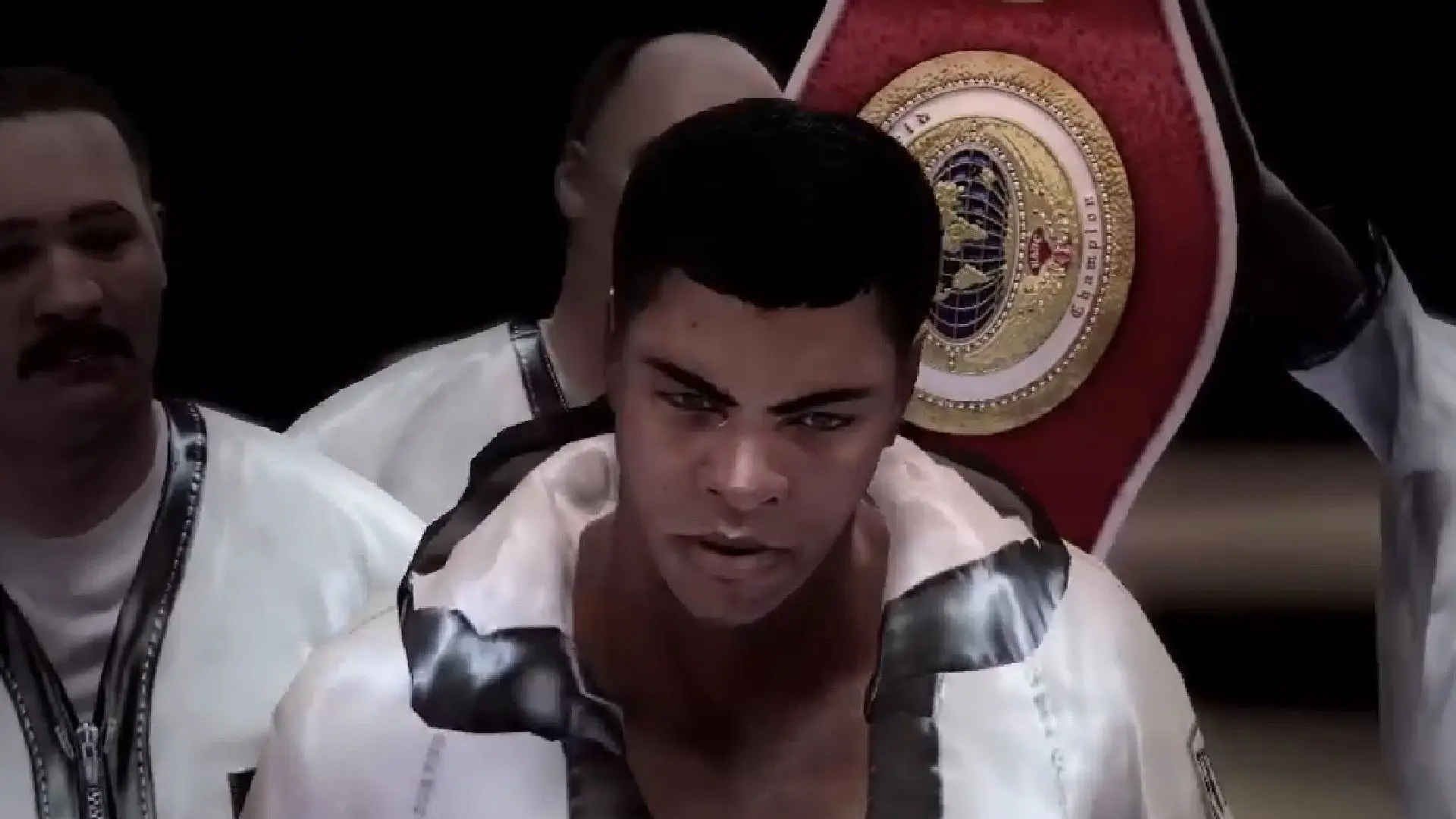 شخصیت اصلی بازی Fight Night Champion (Fight Night Champion) در کنار کمربند قهرمانی