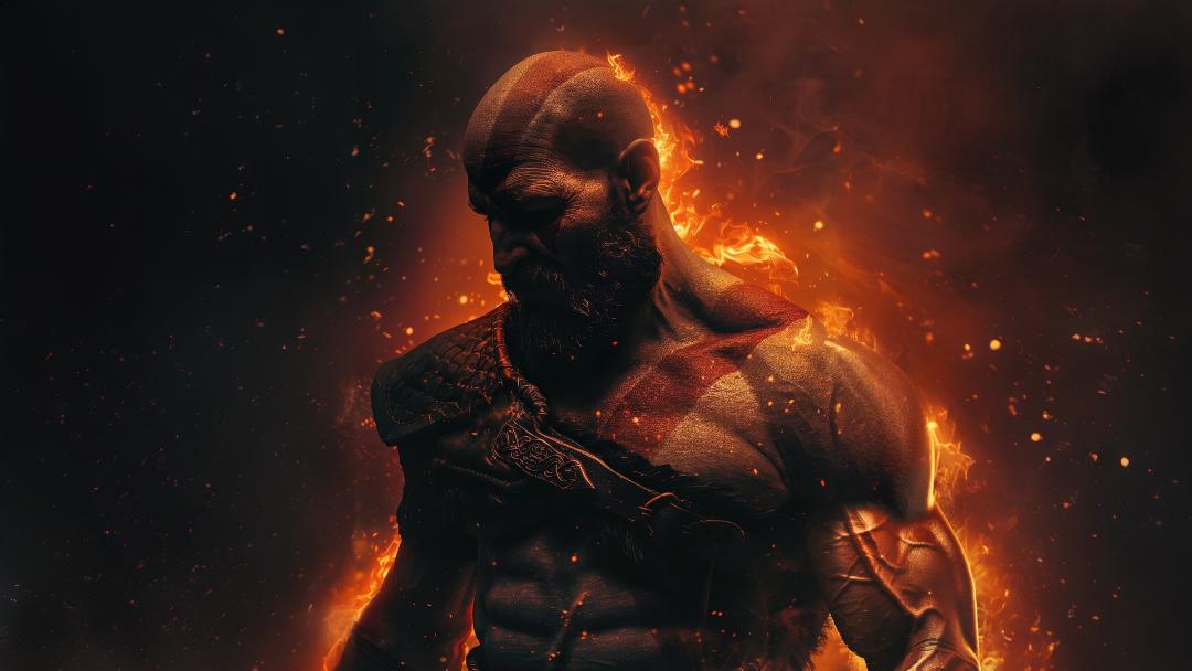 شعله‌ور شدن بدن کریتوس (Kratos) در بازی God of War Ragnarök