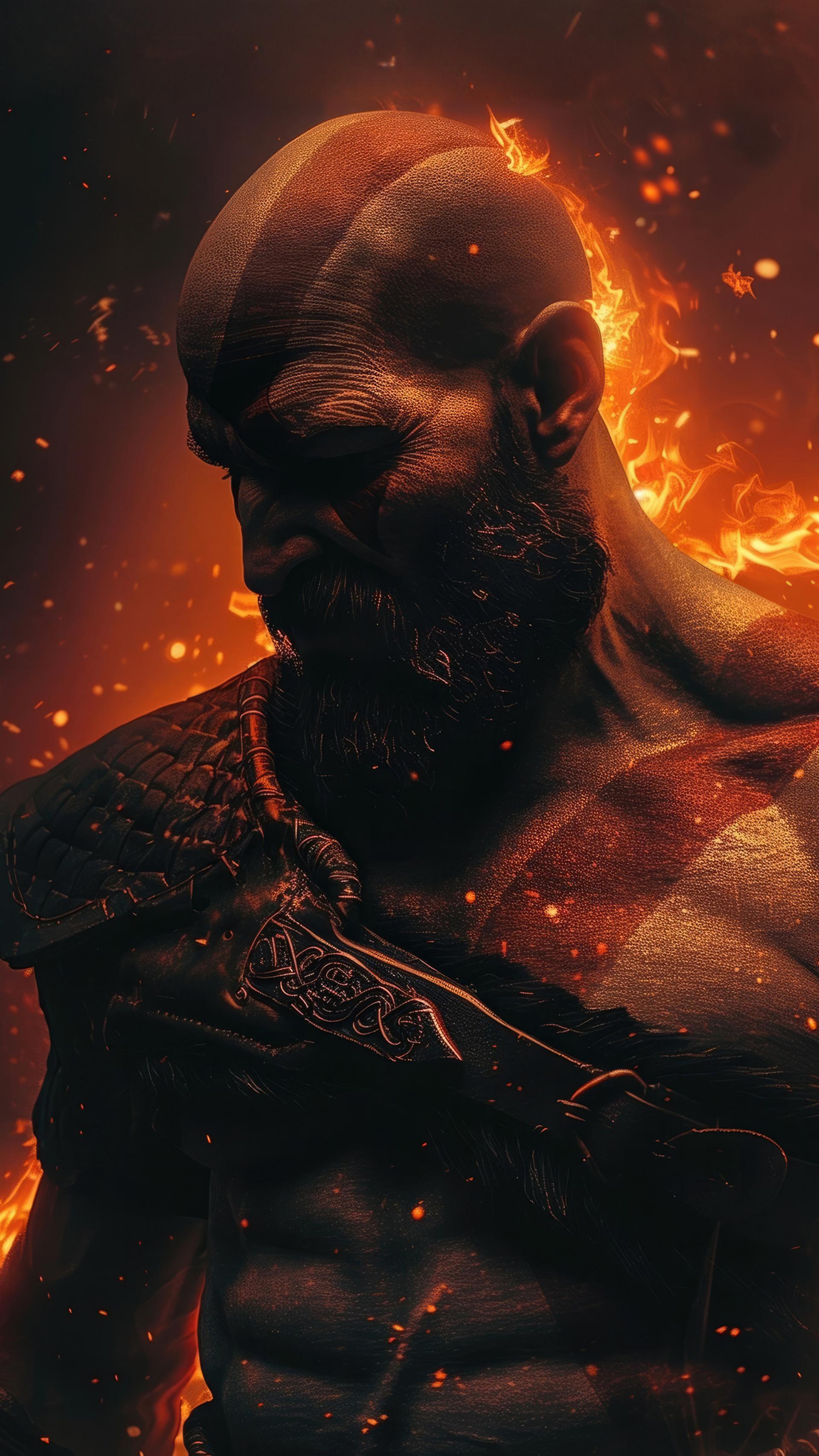 شعله‌ور شدن بدن کریتوس (Kratos) در بازی God of War Ragnarök