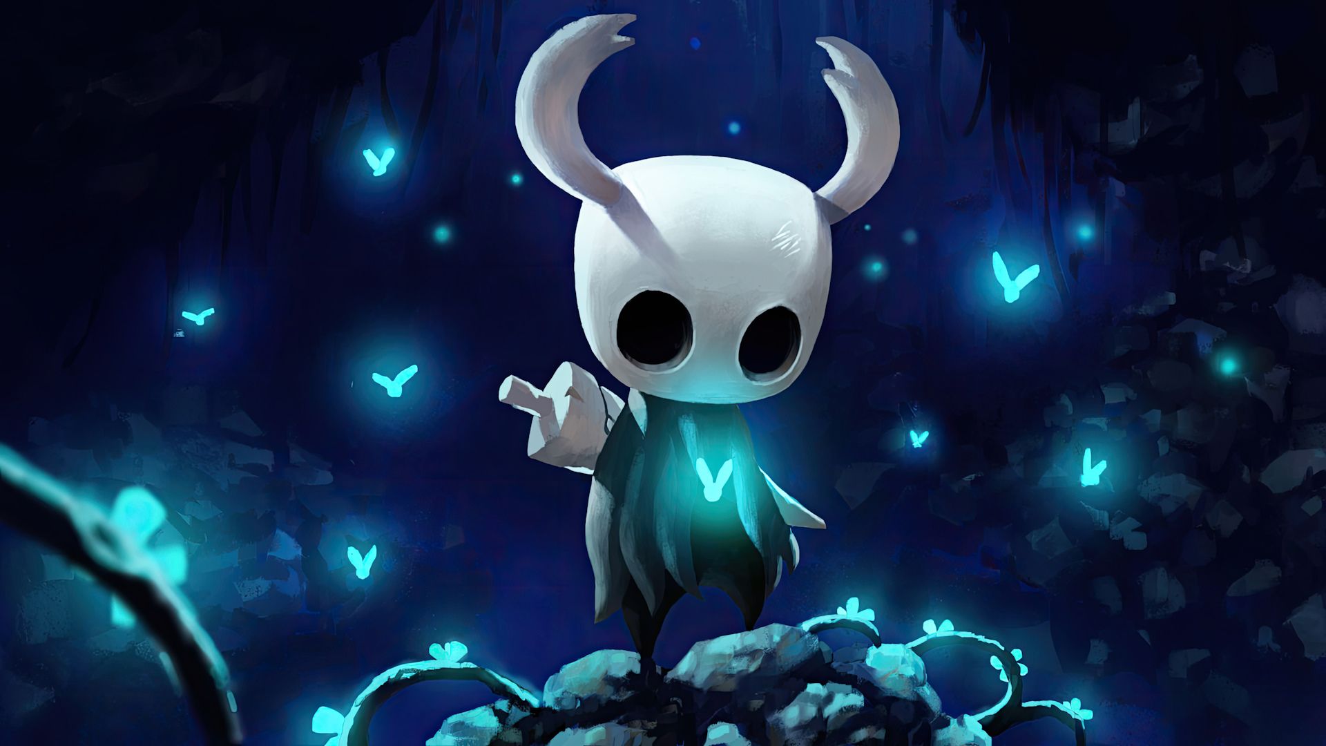 The Knight (شوالیه) و کرم‌های شب‌تاب در بازی Hollow Knight