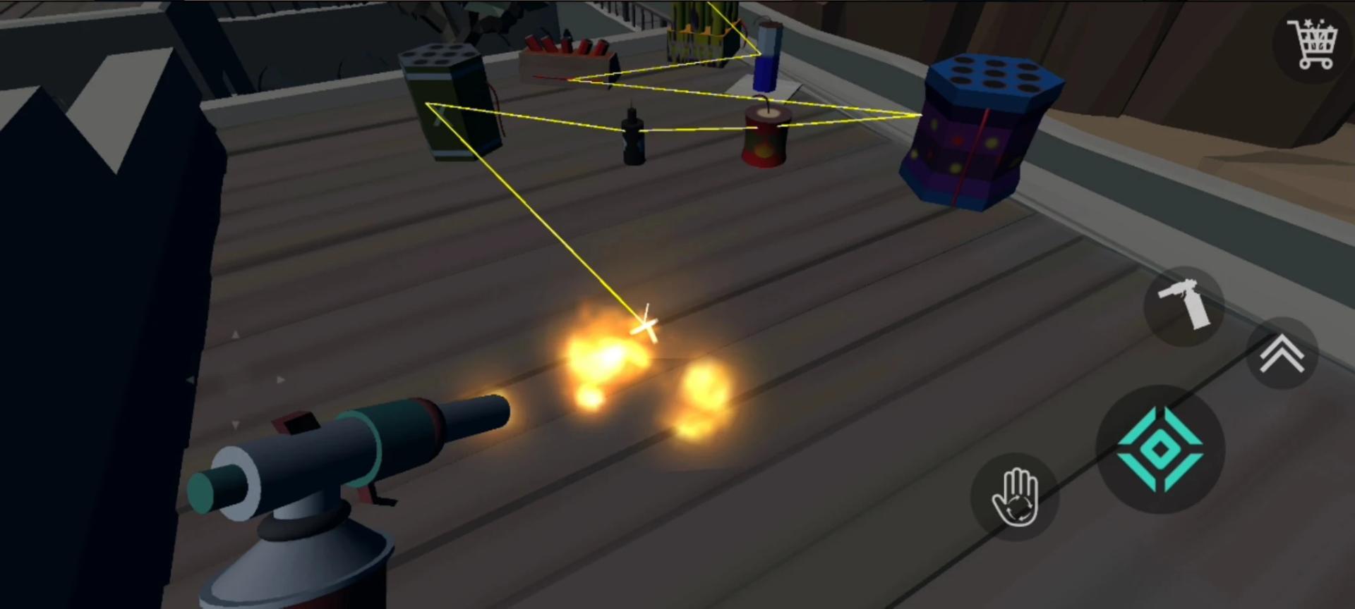 مجموعه‌ای از مواد آتش‌باز و فشفشه در محیط بازی Fireworks Simulator 3D