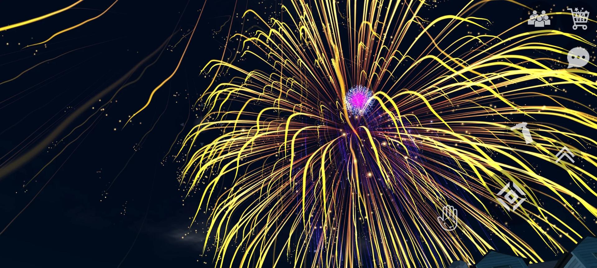 آتش‌بازی در بازی موبایل Fireworks Simulator 3D در آسمان شب