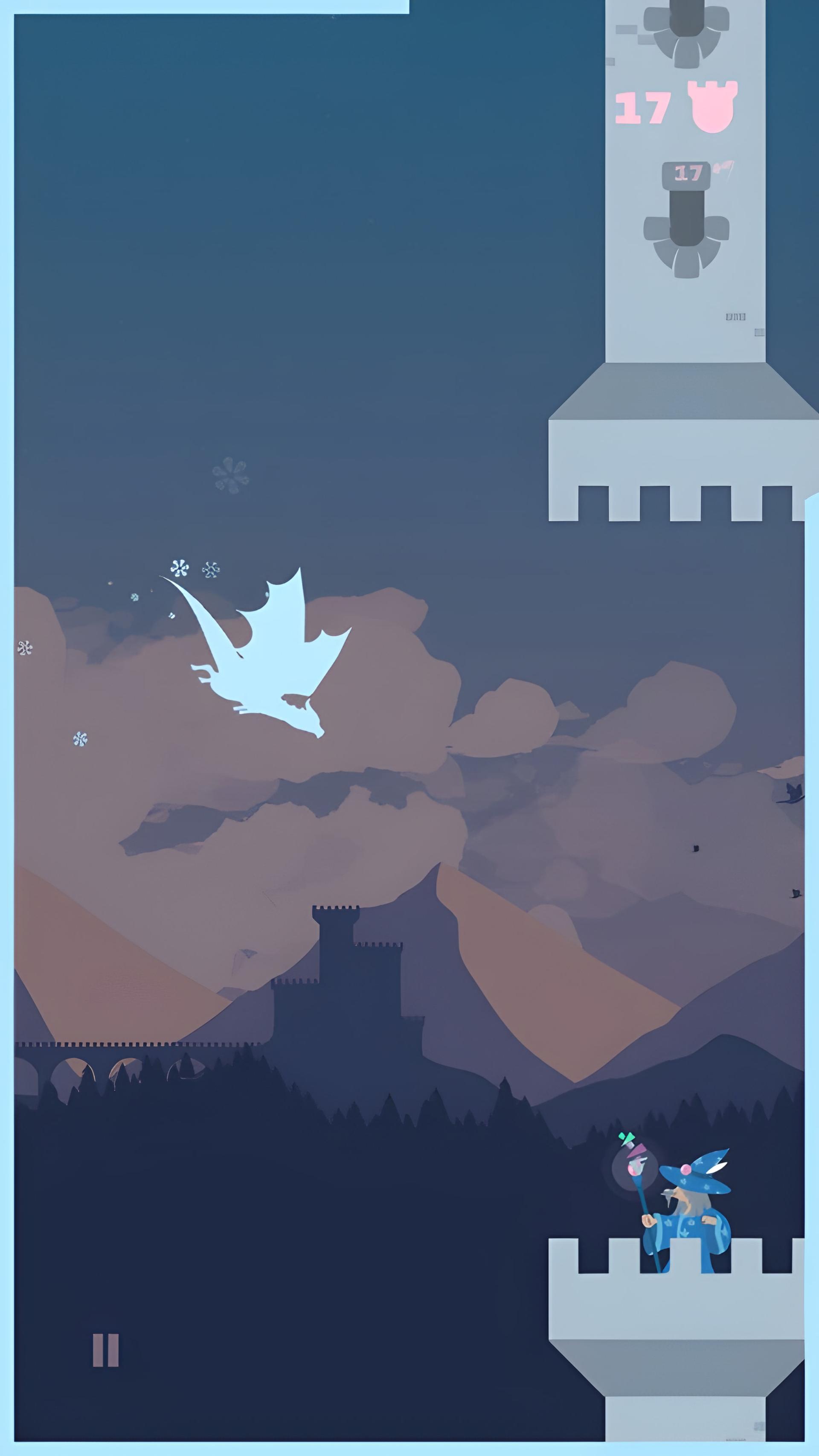 اژدهای سفید (White Dragon) در حال پرواز در آسمان بازی Flappy Dragon