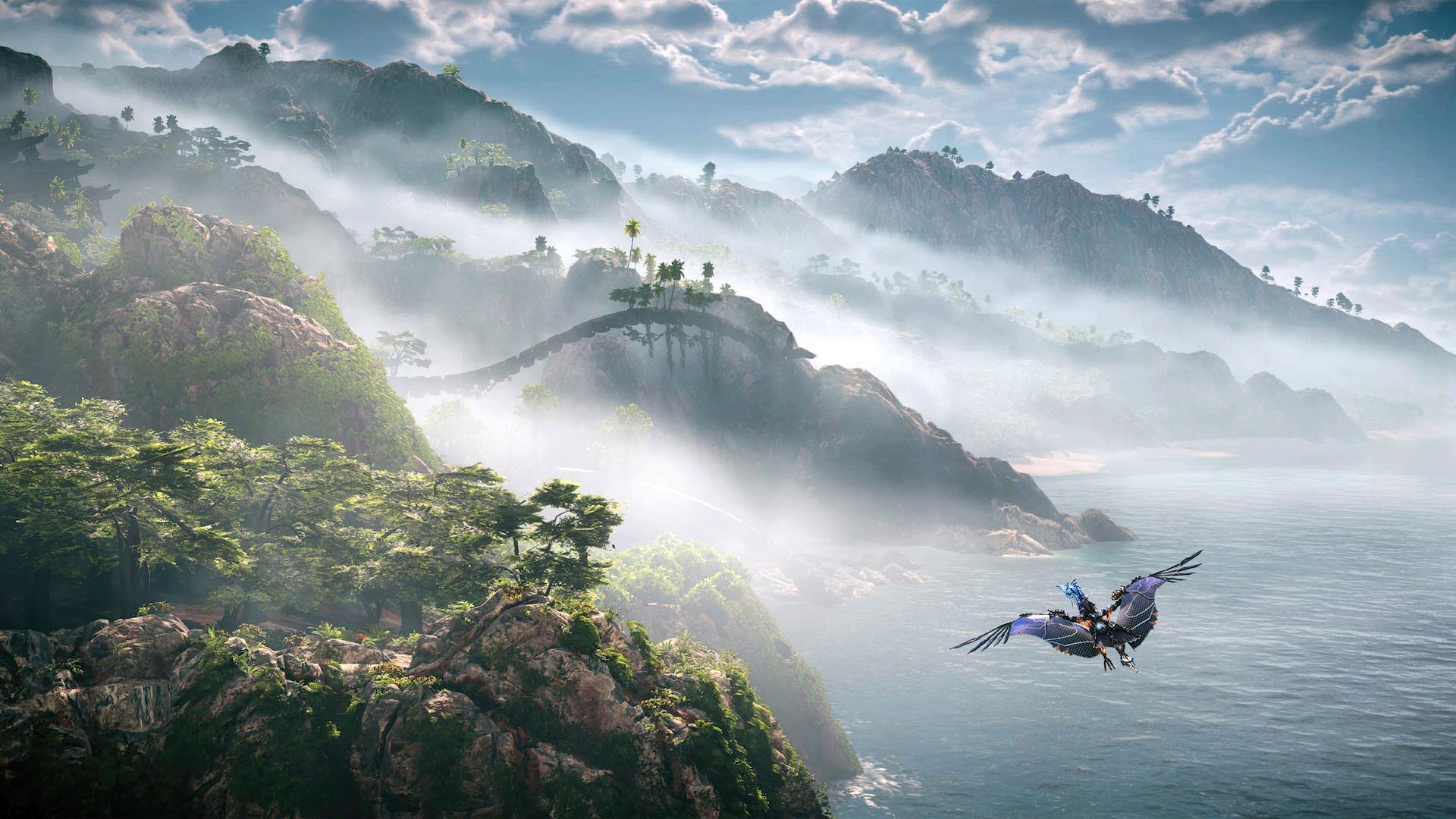 پرواز با حیوان مکانیکی بر فراز جهان وسیع و زیبای بازی Horizon Forbidden West