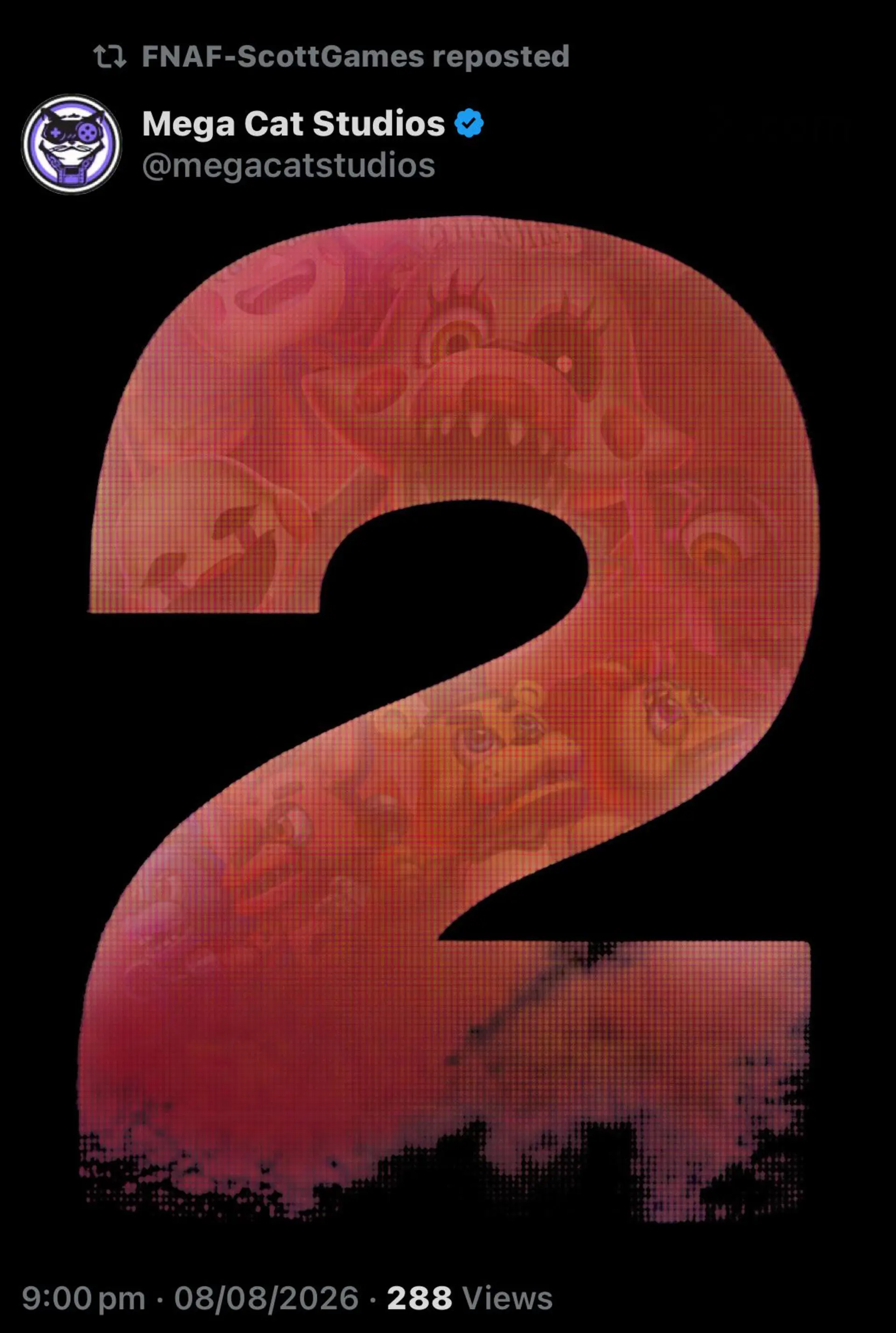 عدد دو بزرگ با طرح شخصیت‌های بازی Five Nights at Freddy's