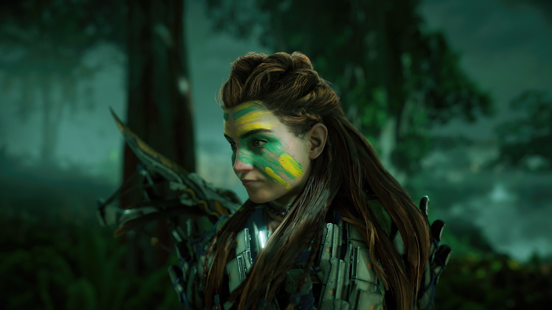 شخصیت الوی (Aloy) در محیط جنگلی بازی Horizon Forbidden West