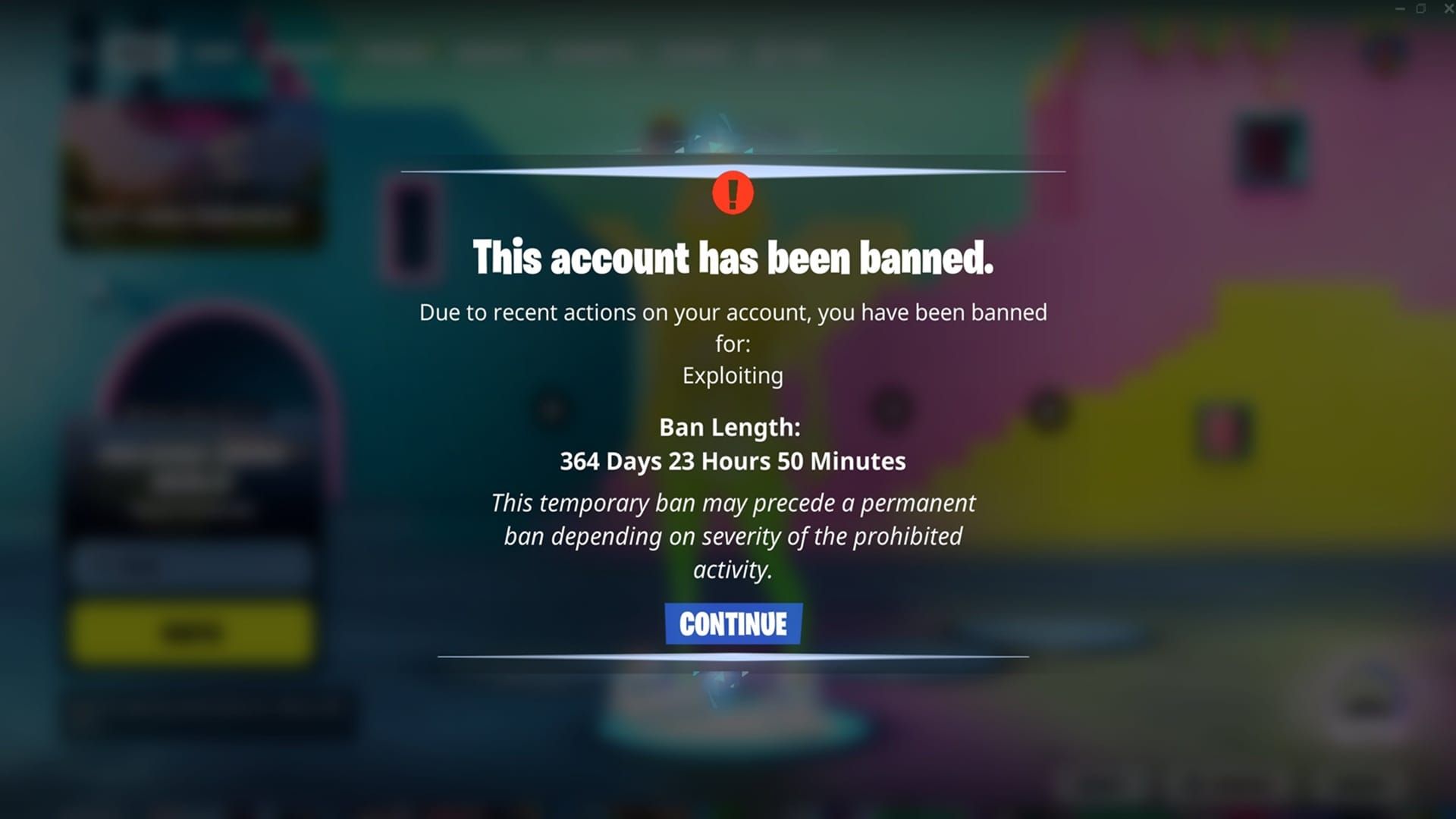 بن شدن یک بازیکن به مدت یکسال در بازی Fortnite