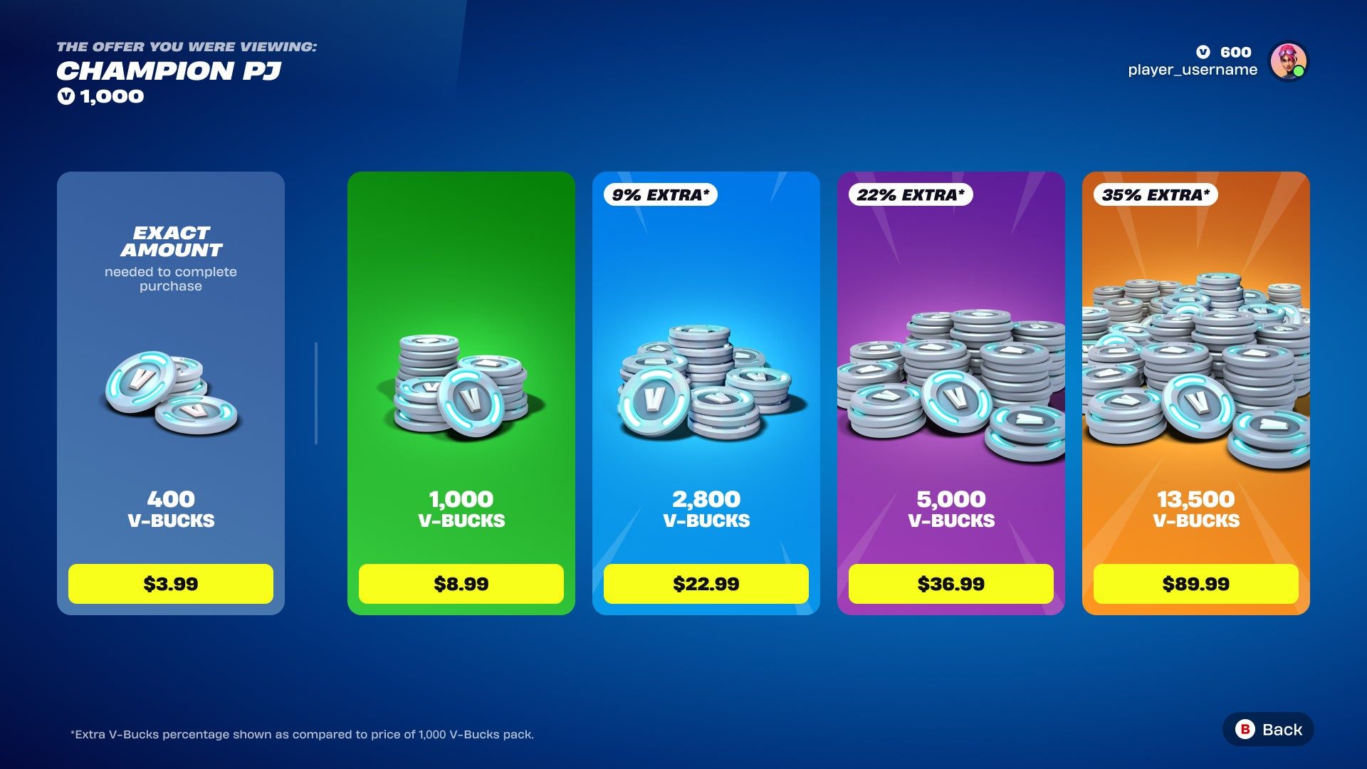 قابلیت خرید با مبلغ دقیق در بازی فورتنایت
