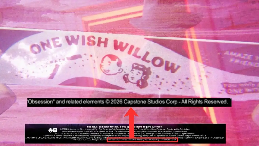 لوگوی وان ویش ویلو (One Wish Willow) در همکاری بازی فورتنایت و فیلم Obsession