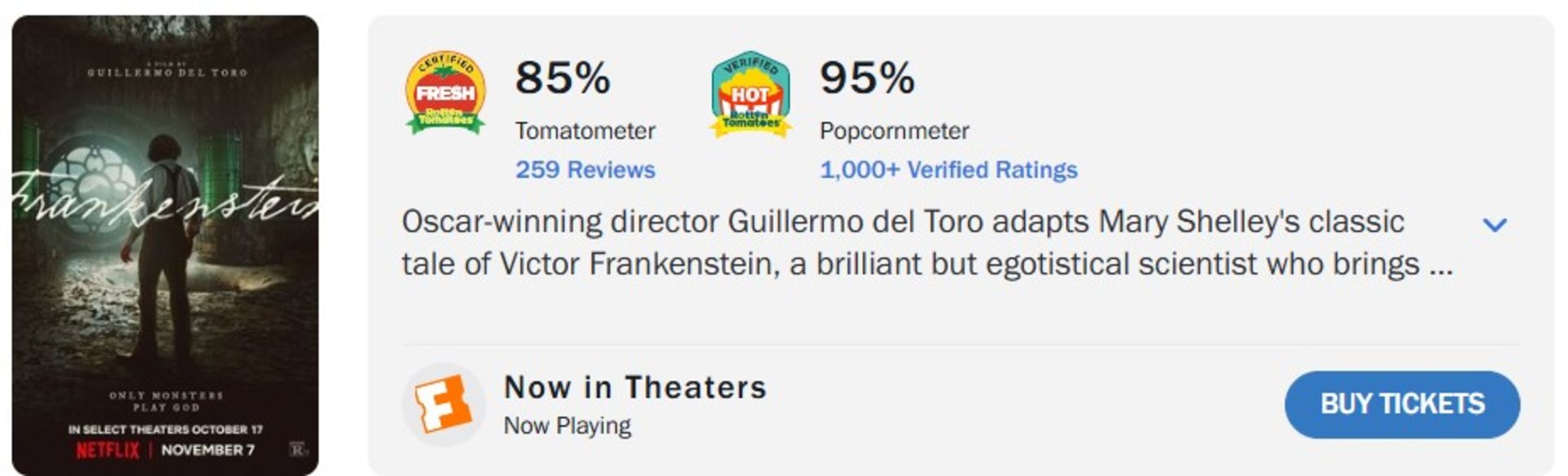 میانگین نقدهای فیلم Frankenstein در راتن تومیتوز