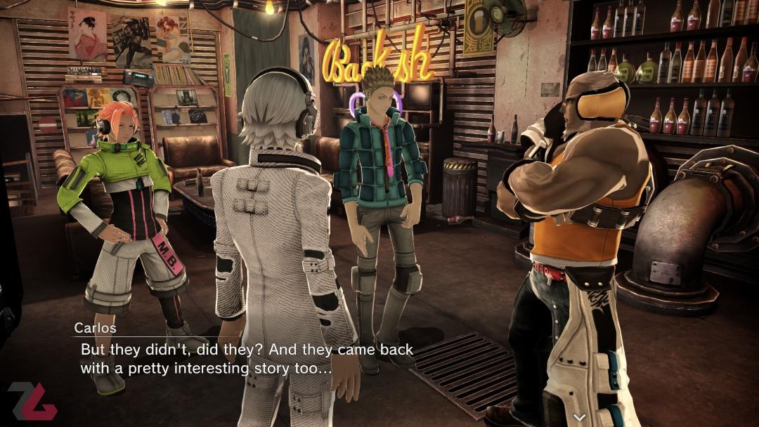 چهار شخصیت در حال گفت‌وگو در بازی Freedom Wars Remastered