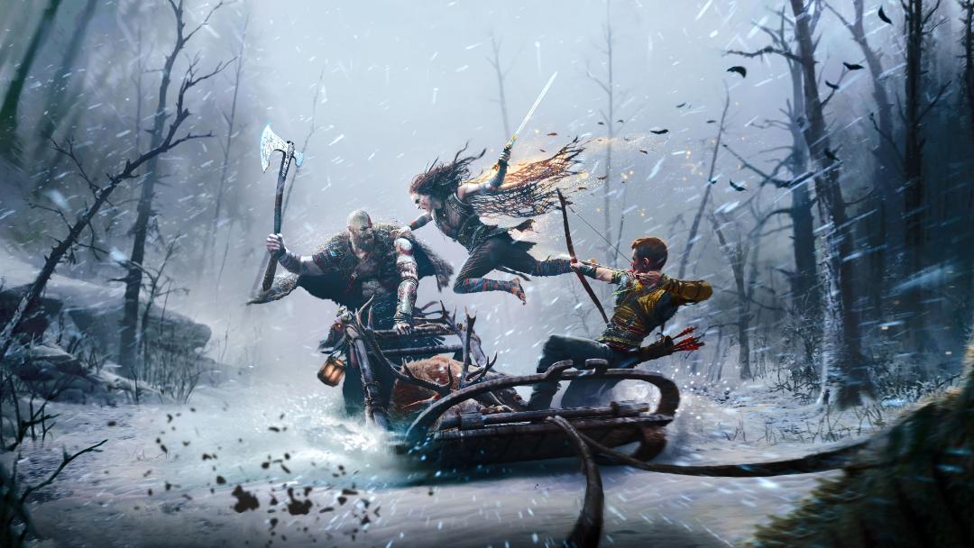 درگیری کریتوس (Kratos) و آترئوس (Atreus) با فریا (Freya) در بازی God of War Ragnarök