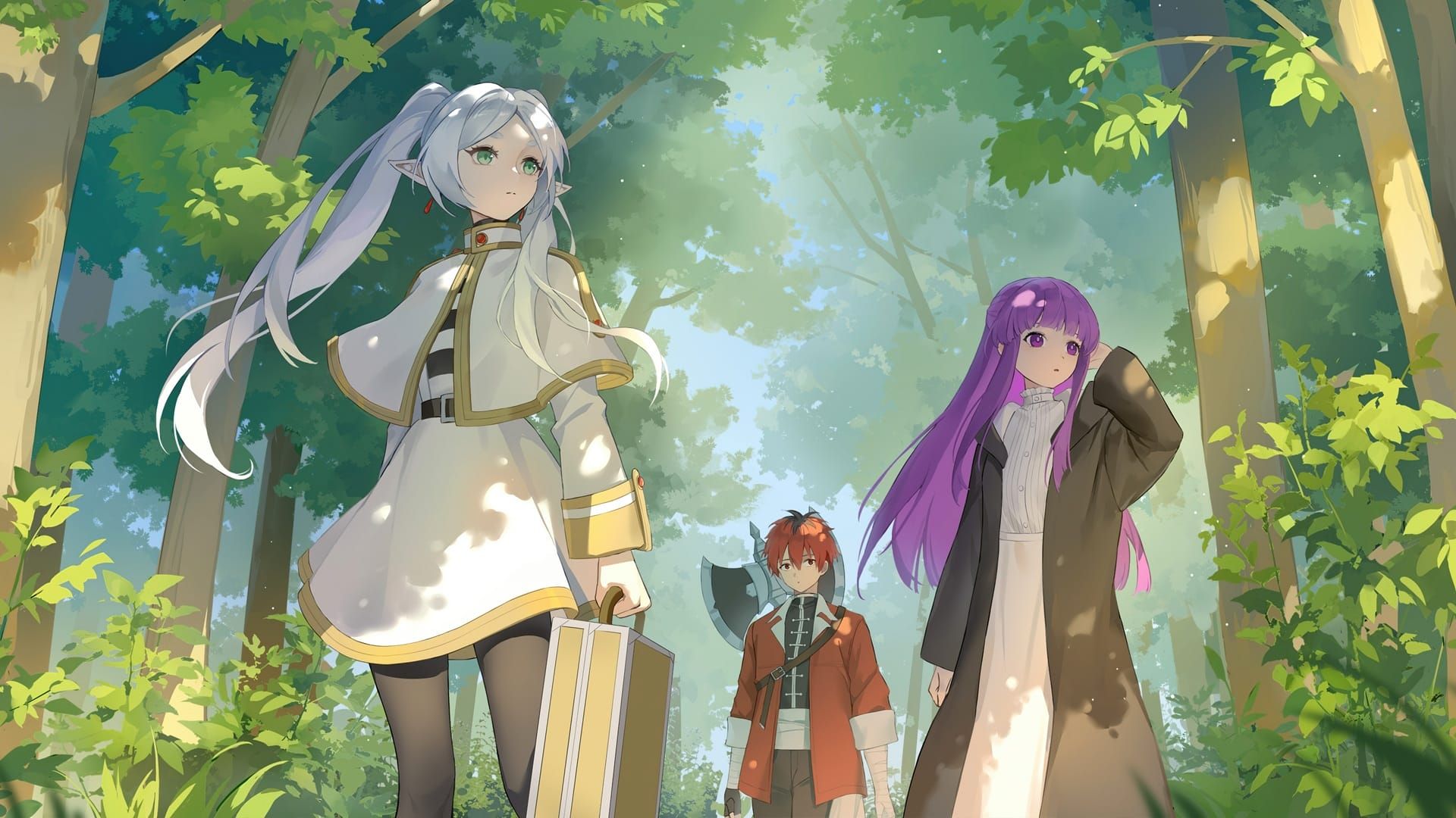 تصویر هنری فن مید از فریرن، فرن و اشتارک از انیمه Frieren Beyond Journey's End