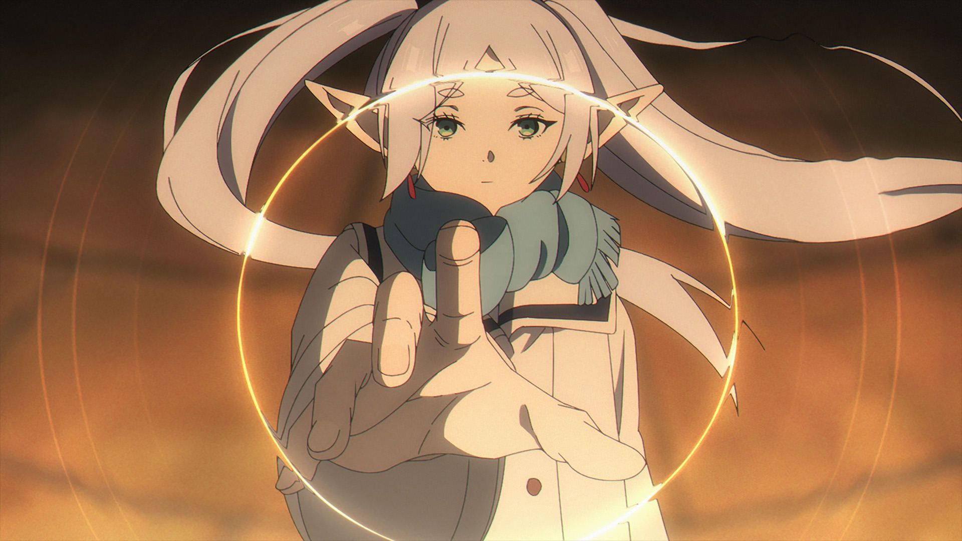 فریرن در حال باز کردن قفل در جادویی در قسمت پنجم فصل دوم انیمه Frieren: Beyond Journey’s End