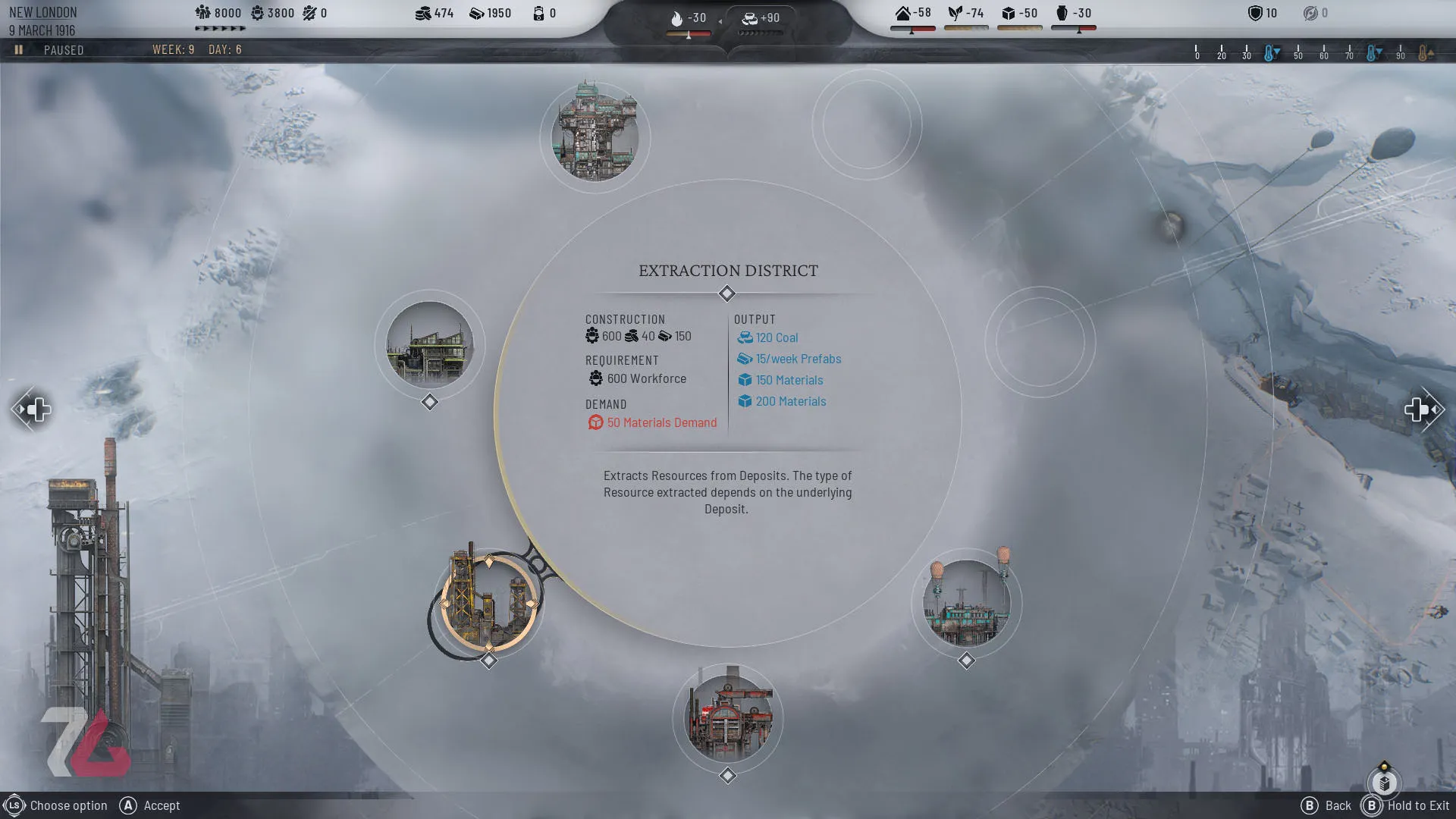 رابط کاربری نسخه کنسولی بازی frostpunk 2 در ساخت سازه