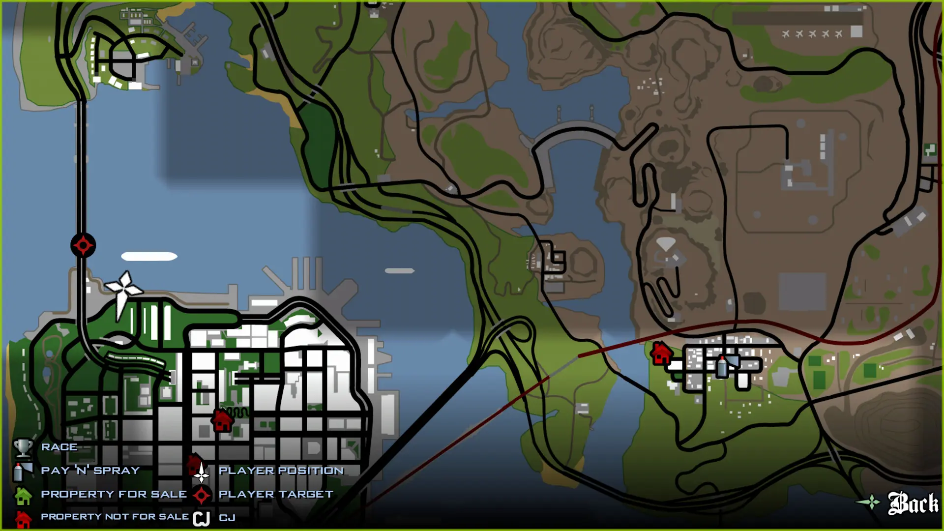 پل گنت (Gant Bridge) در بازی جی‌تی‌ای سن آندریاس (GTA: San Andreas) روی نقشه