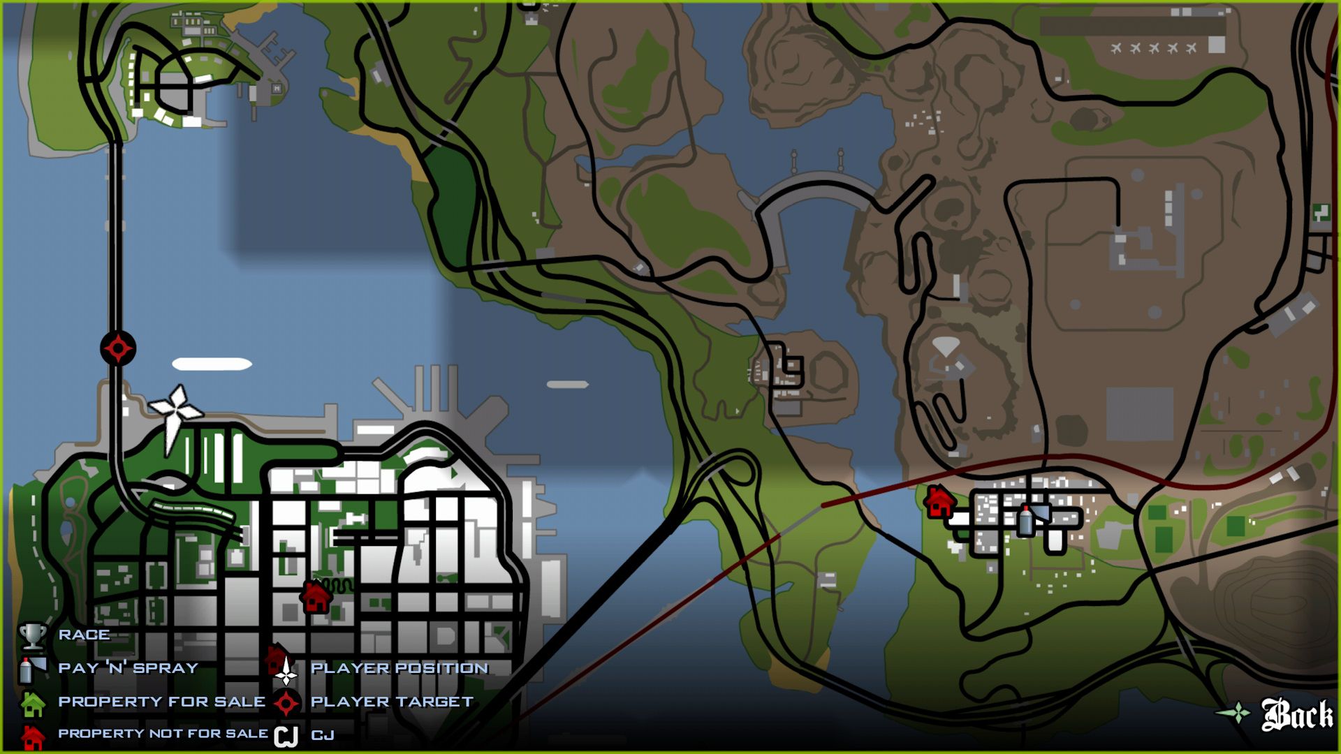 پل گنت (Gant Bridge) در بازی جی‌تی‌ای سن آندریاس (GTA: San Andreas) روی نقشه