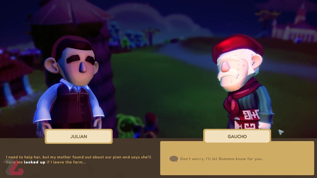 گفتگوی گاوچران با یک شخصیت در بازی Gaucho and the Grassland