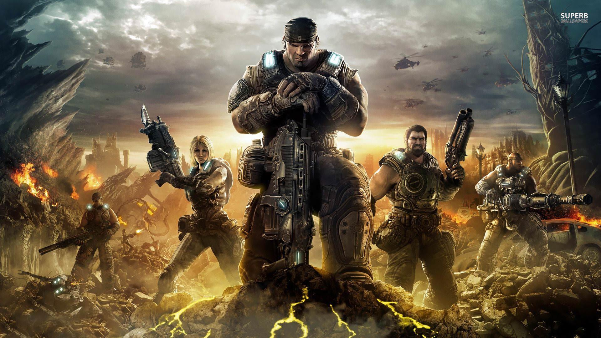 مارکوس فینیکس و یارانش در بازی Gears of War