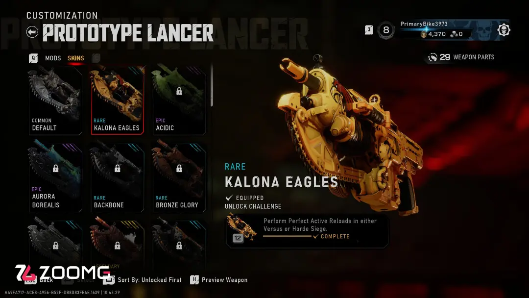 اسکین کالیونا ایگلز (Kalona Eagles) برای سلاح پروتوتایپ لانسر در بازی Gears of War: E-Day