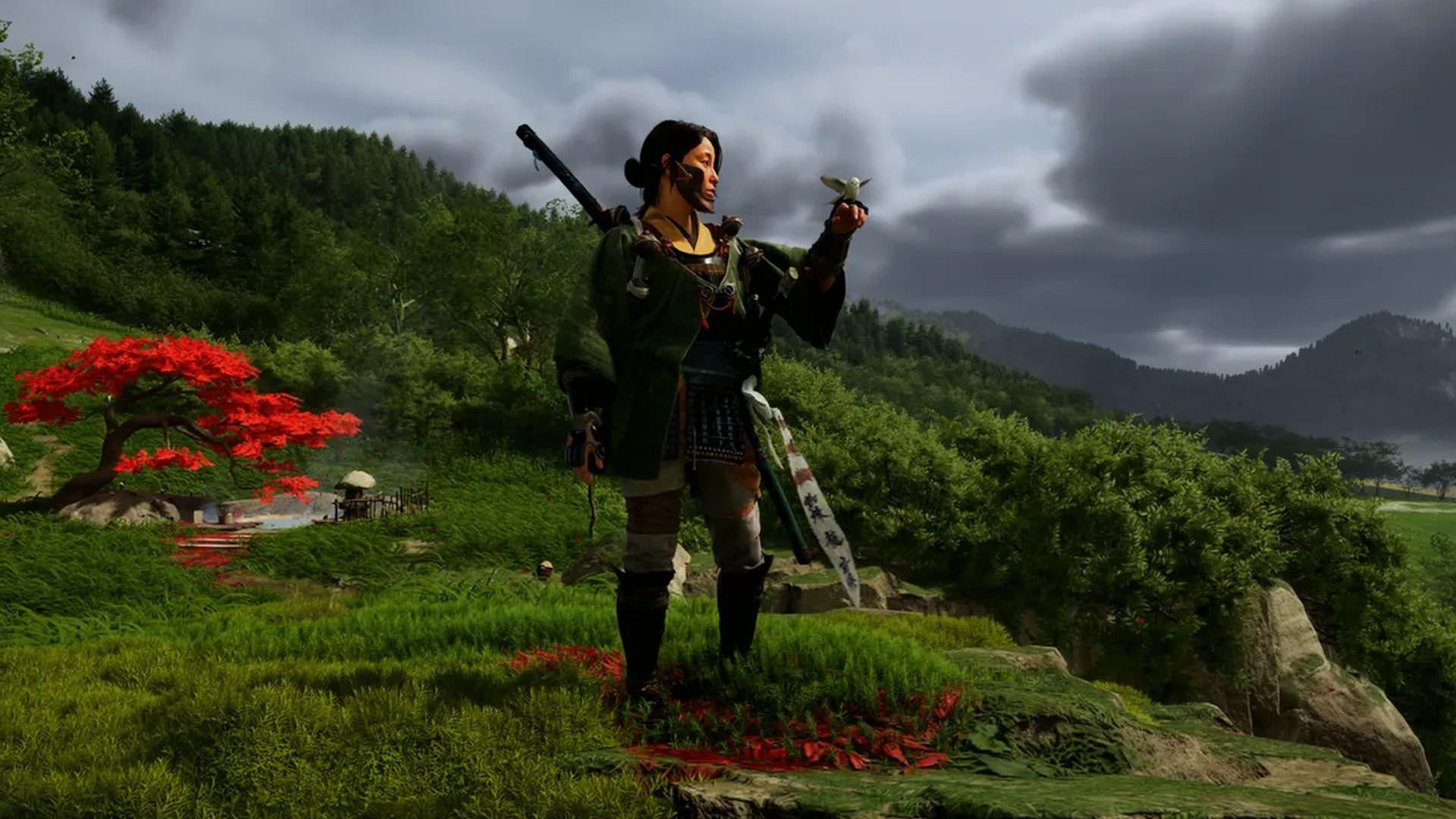 شخصیت بازی Ghost of Yōtei با پرنده