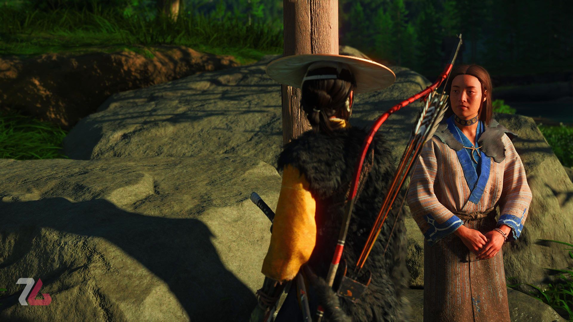 گفت‌وگو آتسو با یک نفر از قوم آينو در شمال ژاپن در بازی گوست آو یوته