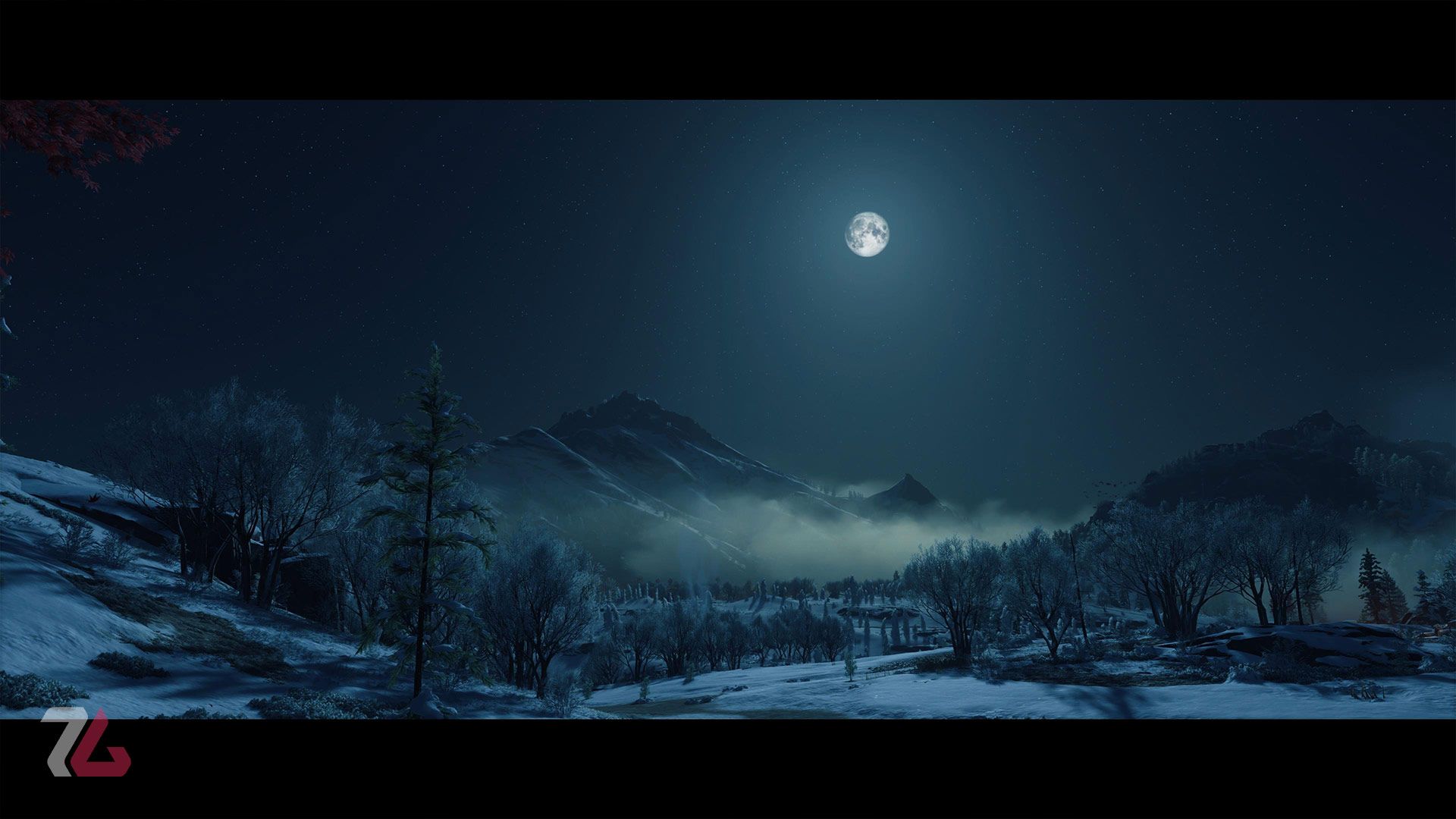 منظره زیبا در شب بازی Ghost of Yotei (گوست آو یوته)