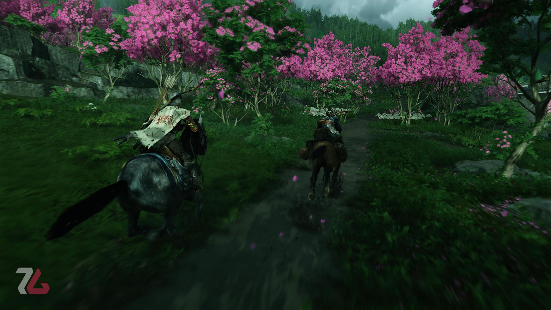 اسب سواری دونفره با حرکت عالی دوربین در بازی Ghost of Yotei