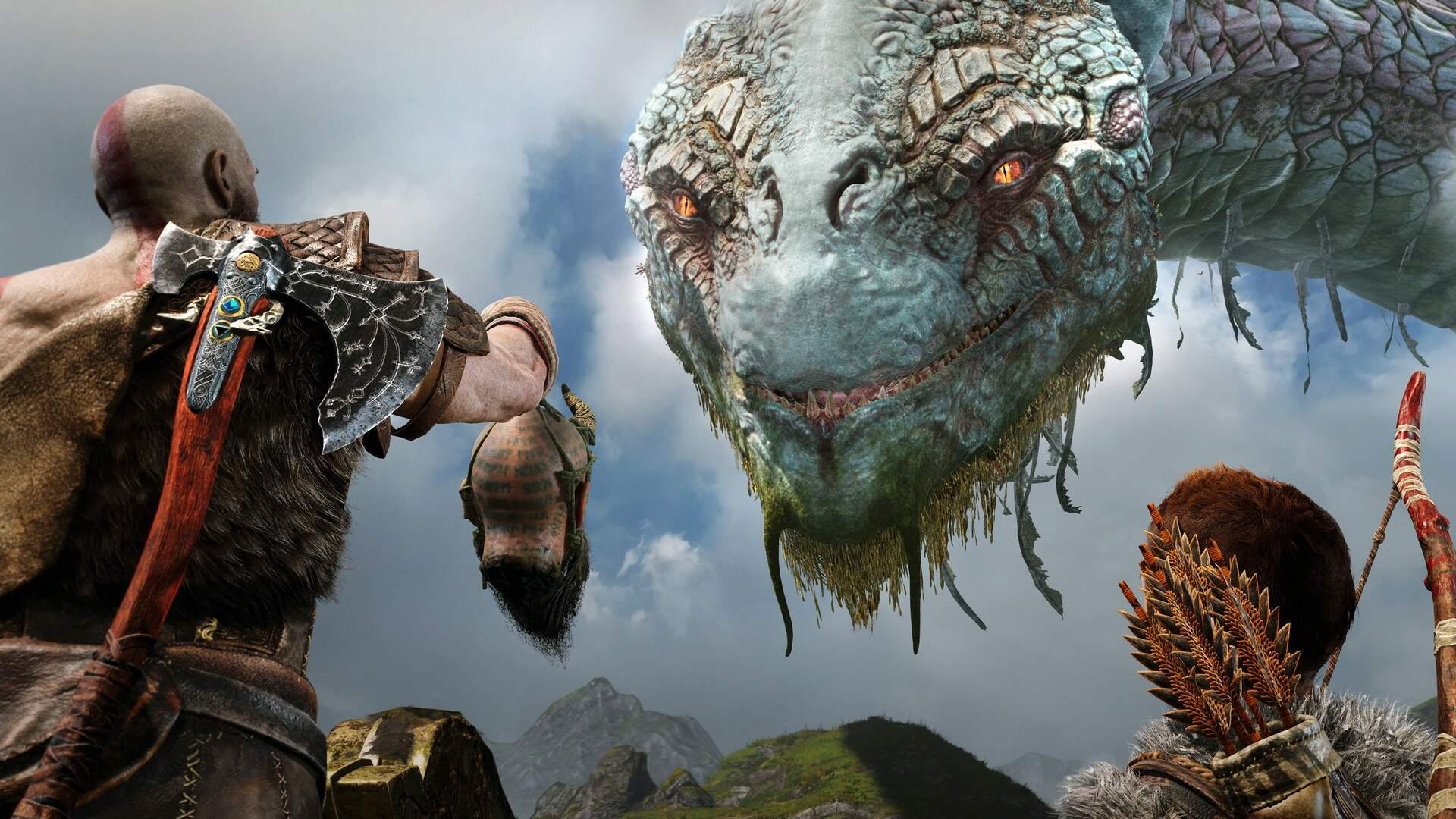 رویارویی شخصیت‌های اصلی با مار عالم در بازی God of War 