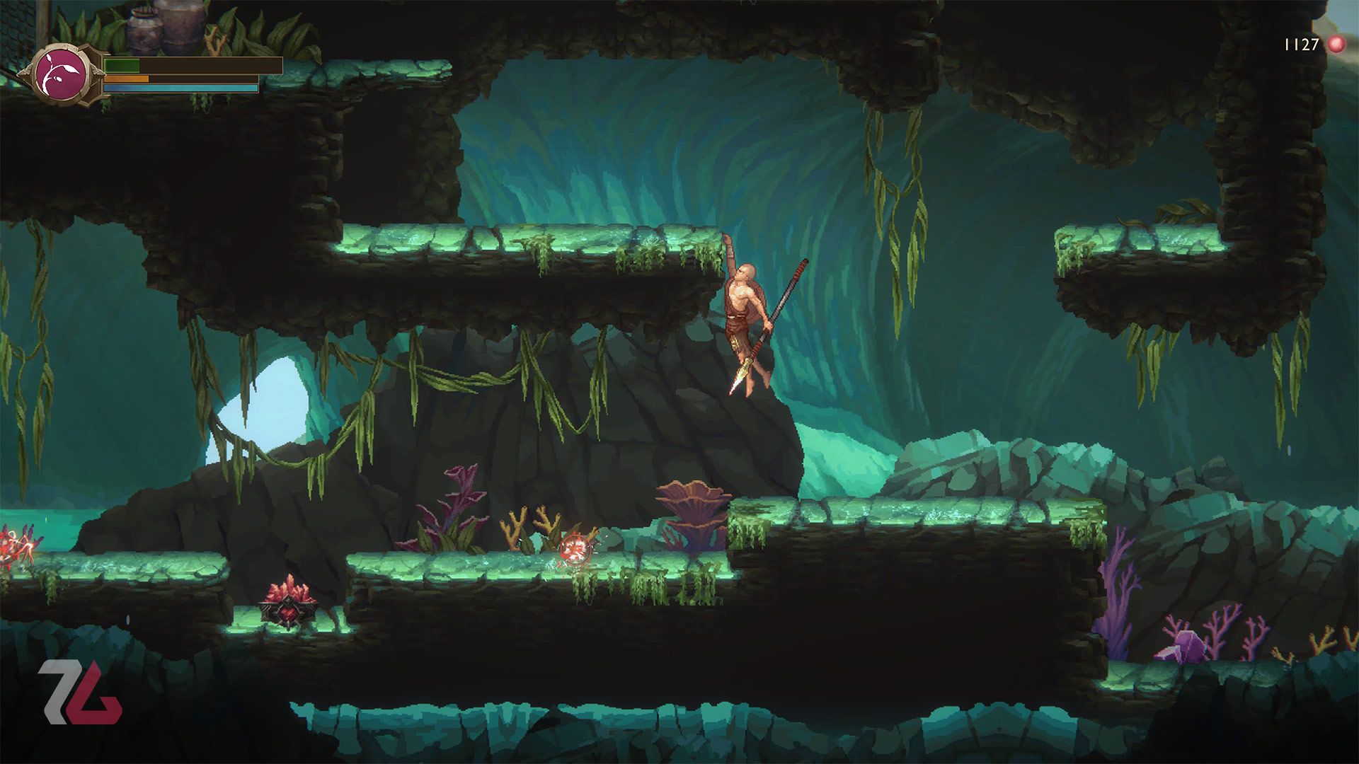 آویزان شدن کریتوس از لبه با یک دست در بازی God of War Sons of Sparta