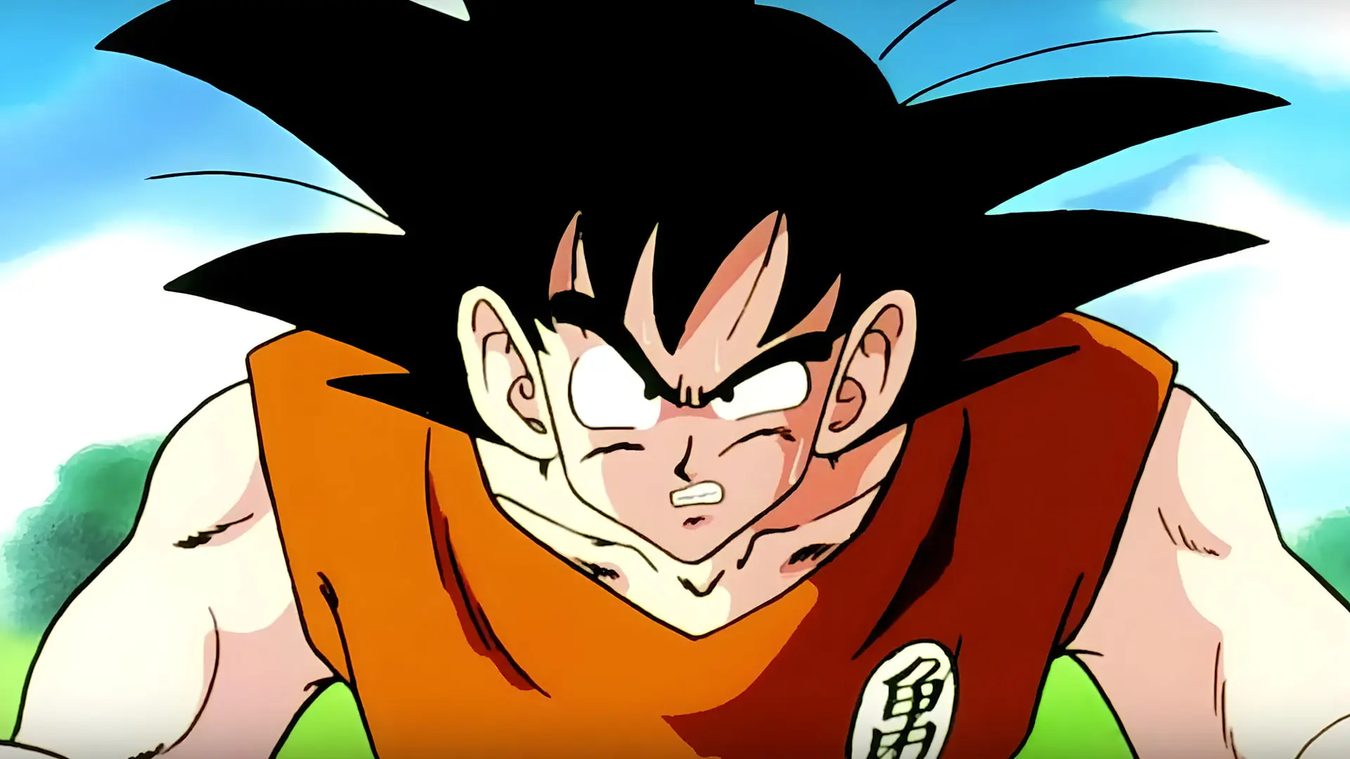 شخصیت انیمه گوکو (Goku) با چهره‌ای خشمگین در انیمه دراگون بال