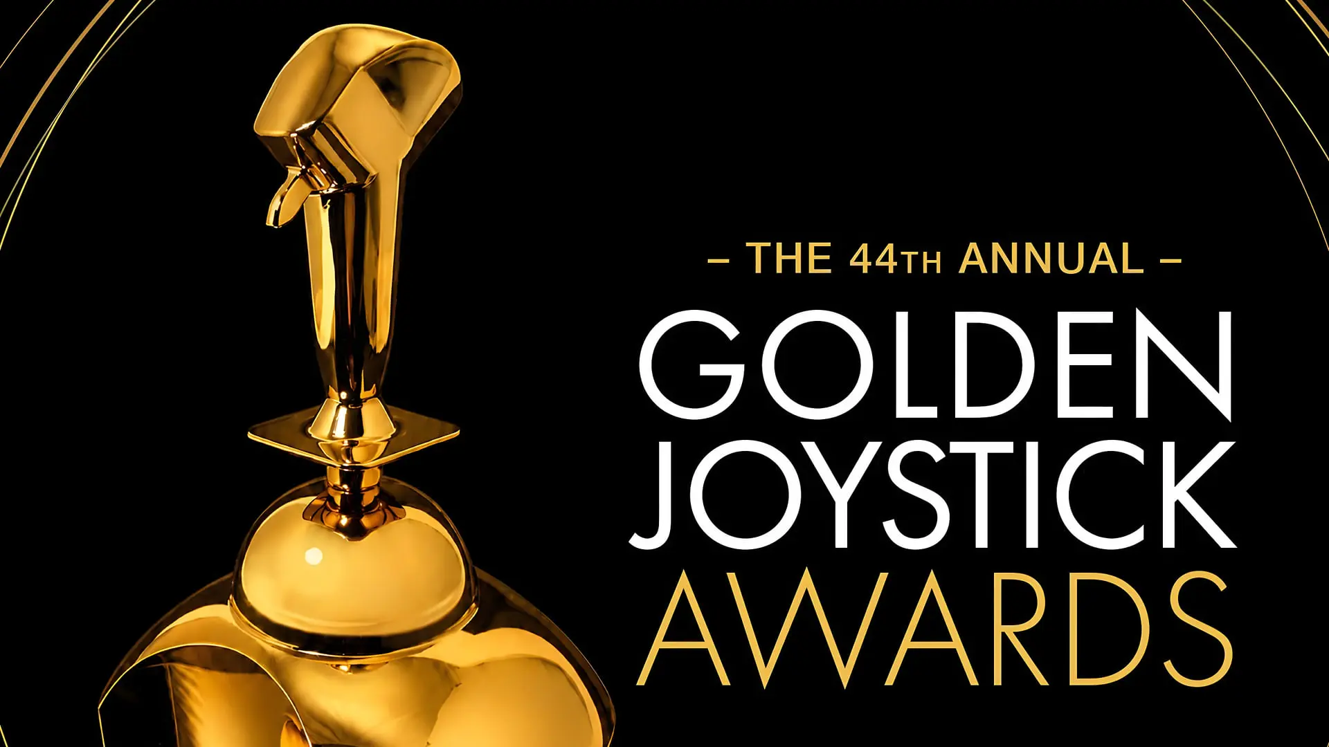 تندیس طلایی جوایز گلدن جوی‌استیک (Golden Joystick Awards) در پس‌زمینه سیاه