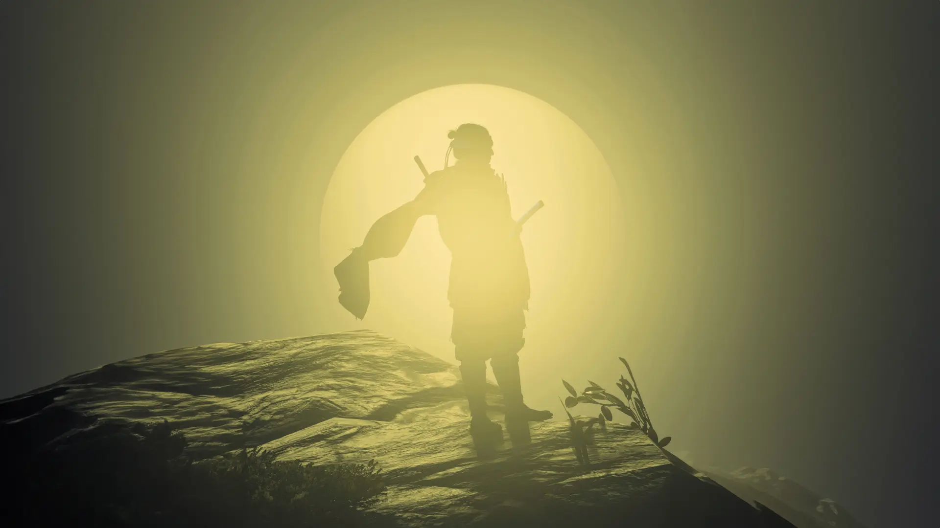 هاله طلایی خورشید در اطراف جین ساکای (Jin Sakai) در بازی Ghost of Tsushima